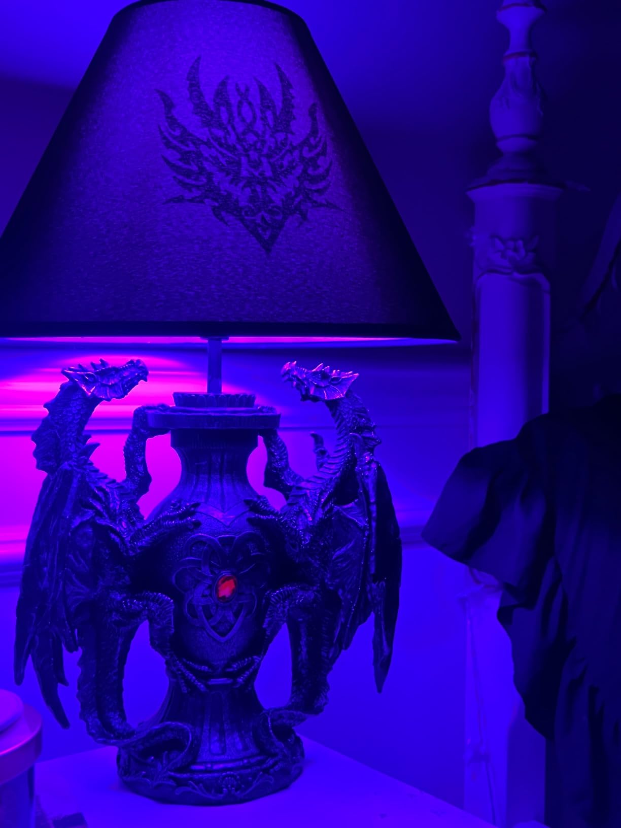 Zeckos Dragon Table Lamp, 19 Inch Gothic Guardians with Black Fabric Shade | Hand-Painted Resin Base, Red Cabochon Accent, Uses One Type A 40W Max Bulb customer photo 1