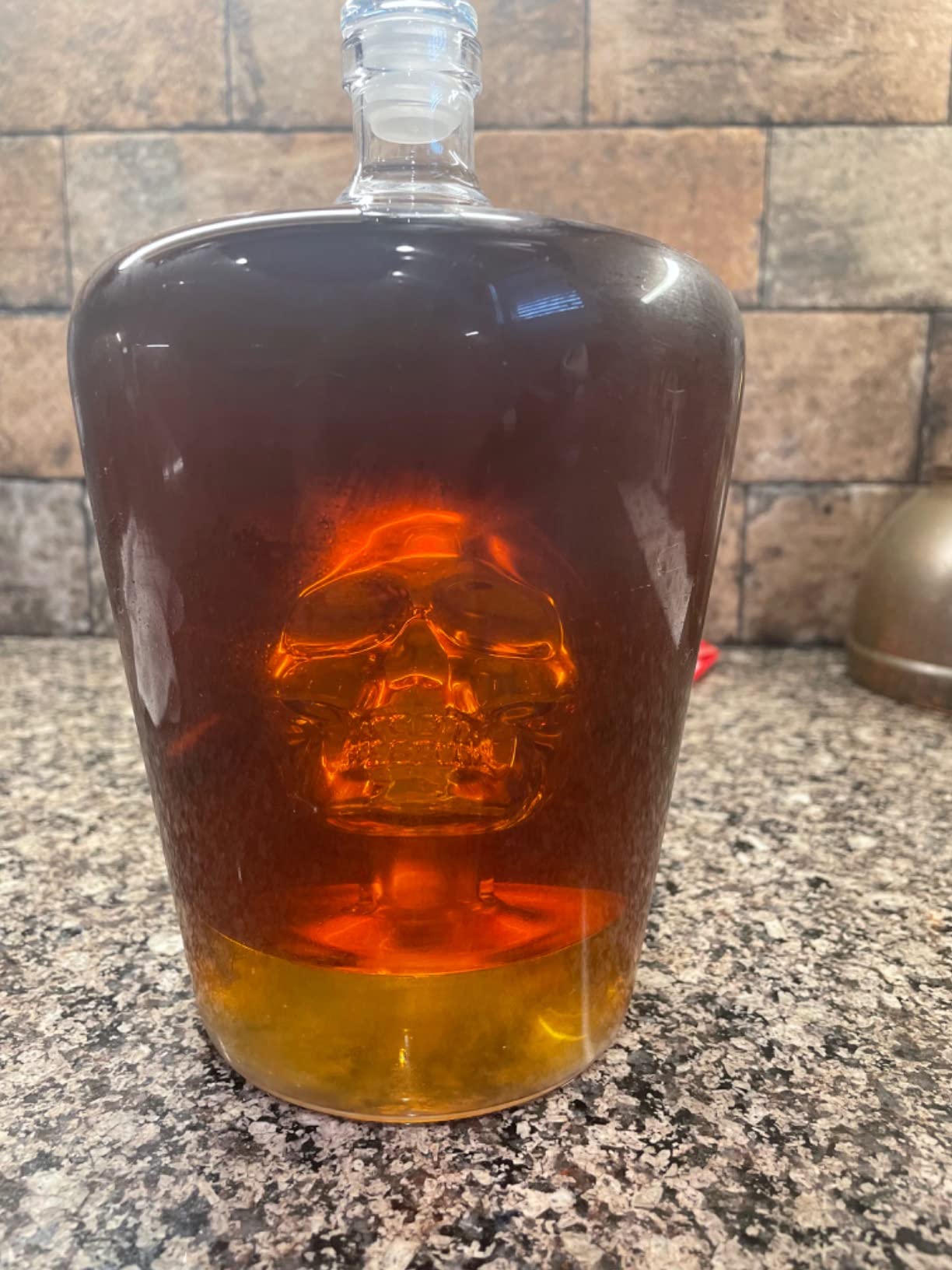 Final Touch BrainFreeze Skull Decanter with Glass Stopper, 34 oz (1 L) | Handblown skull inside, liquor enhances skull detail, solid glass stopper and seal, large capacity, Halloween party, FTA1864 customer photo 1