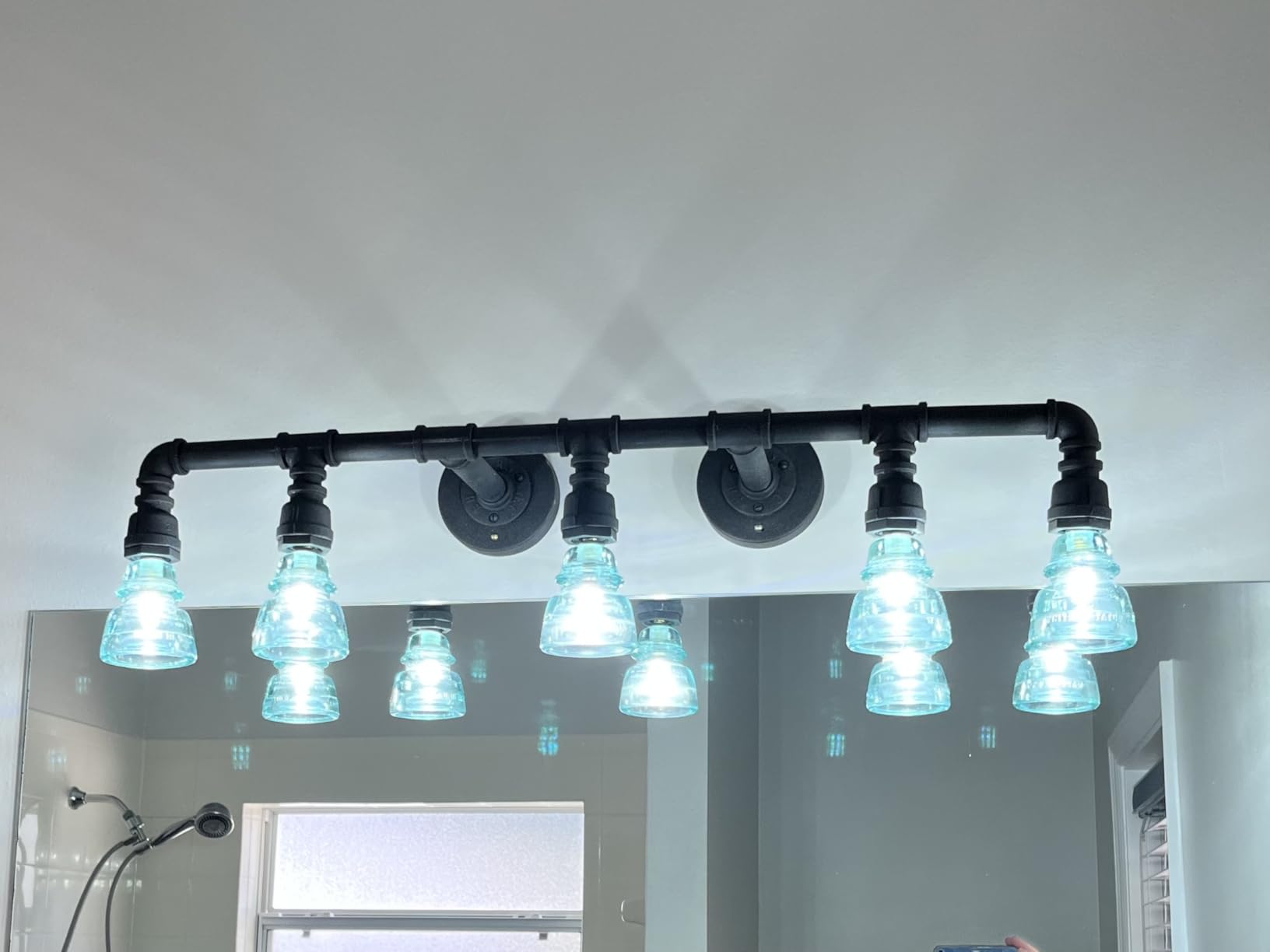 Rustic Industrial Tube Pipe Chandeliers, Steampunk Pendant Light Fixture 5-Light Edison Farmhouse Ceiling Lamp for Dining Room Living Room Bar customer photo 2
