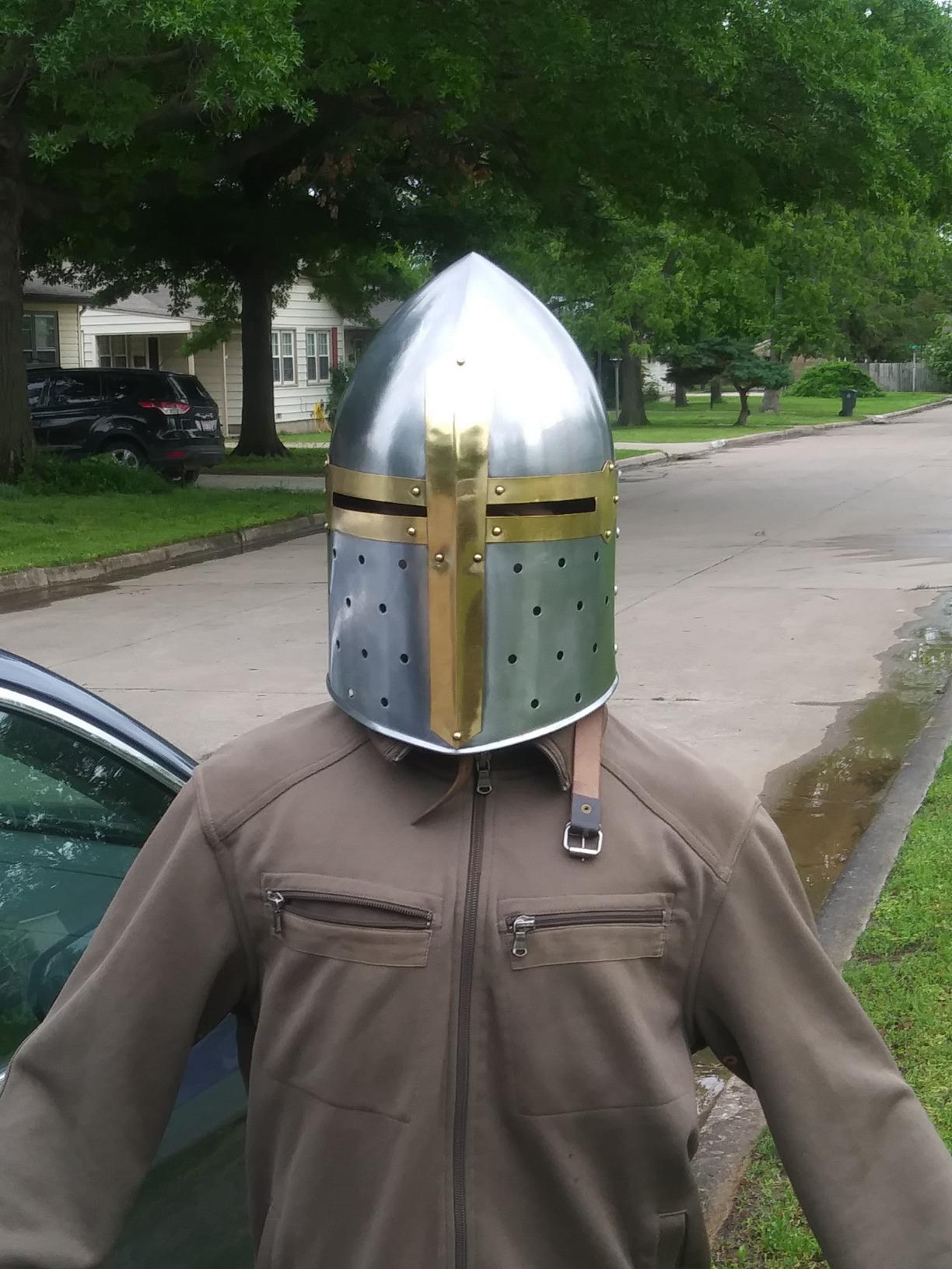 AnNafi Brass Crusader Helmet | Medieval Metal Knight Helmets | PREMIUM QUALITY with Fitted LEATHER LINER | Dark Crusades Helmet Wearable for Adult | Medieval Costumes - RolePlay Gift customer photo 2