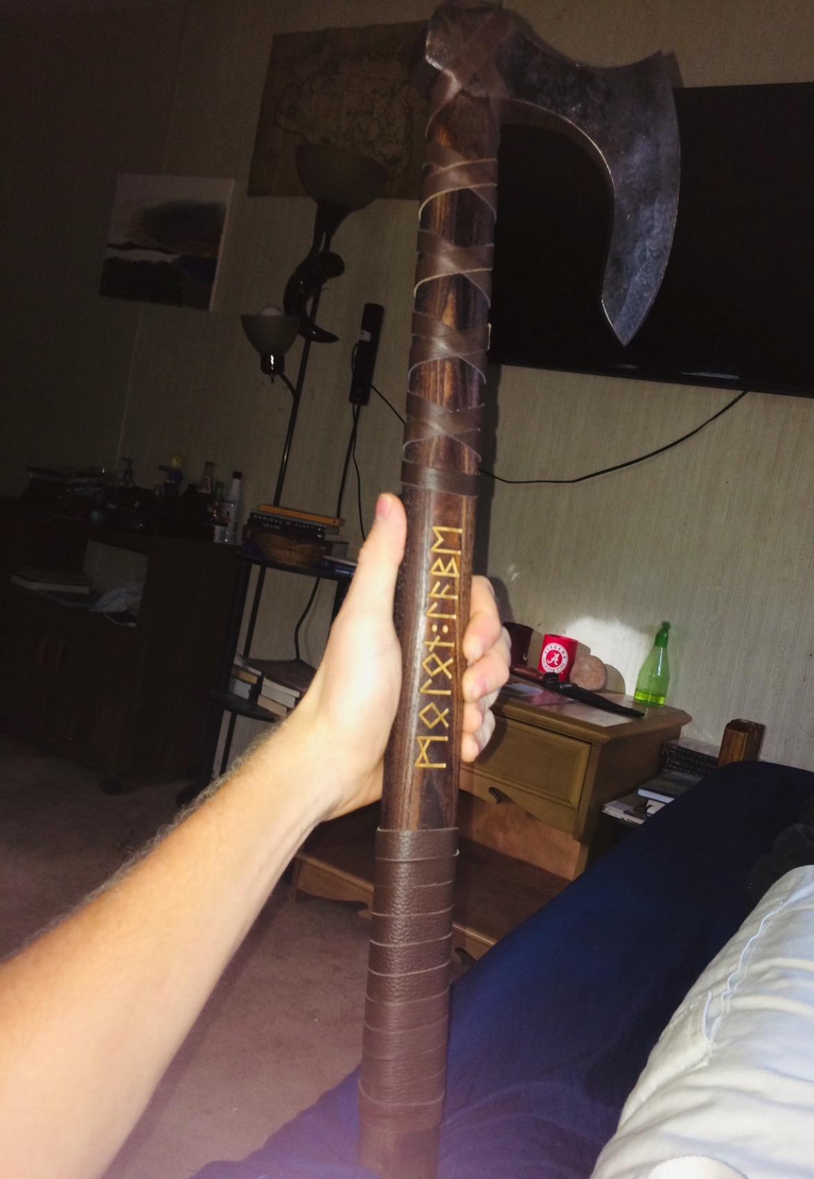 Two-Handed Viking Battle Axe with EN45 Spring Steel Skegg Bearded Axe Head, Teakwood Shaft with Hand-Engraved Norse Runes - The Skeggøx customer photo 1