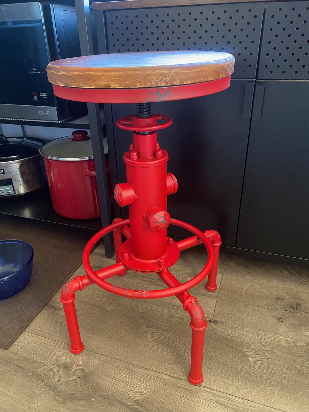 Topower Antique Vintage Industrial Barstool Solid Wood Water Pipe Fire Hydrant Design Cafe Coffee Industrial Bar Stool Set of 2 Red Bronze customer photo 1