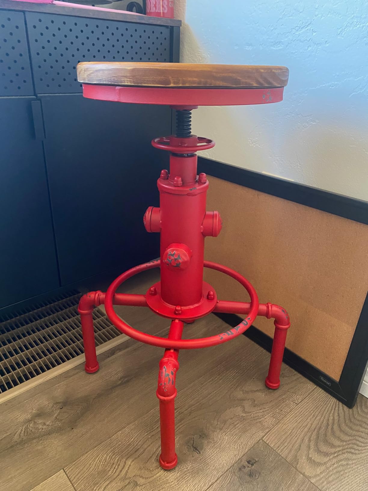 Topower Antique Vintage Industrial Barstool Solid Wood Water Pipe Fire Hydrant Design Cafe Coffee Industrial Bar Stool Set of 2 Red Bronze customer photo 2