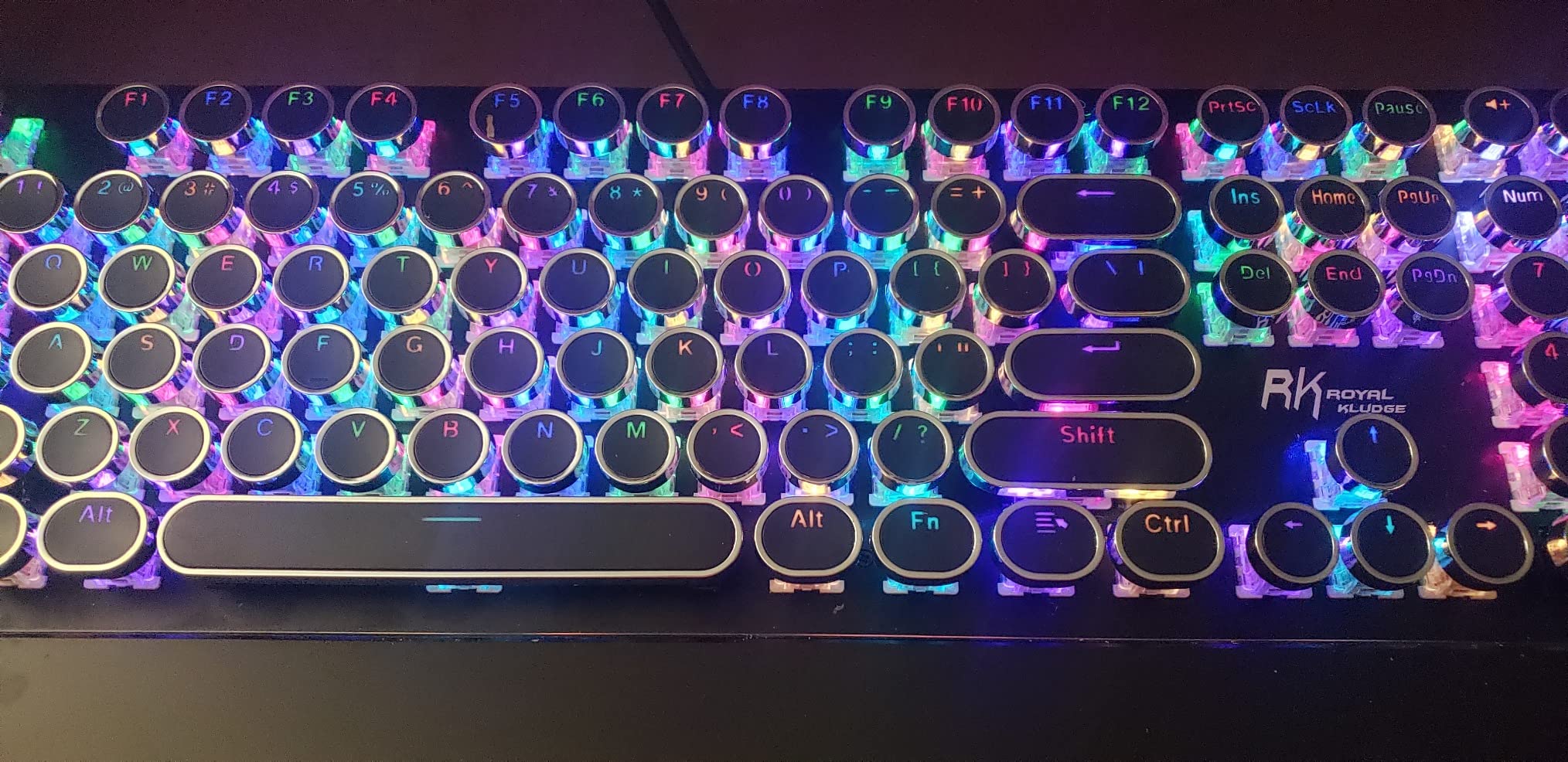 RK ROYAL KLUDGE S108 Typewriter Keyboard, Retro Mechanical Gaming Keyboard Wired 108 Keys with RGB Backlit Sidelight, Detachable Wrist Rest, Round Keycaps Blue Switches - Black customer photo 2