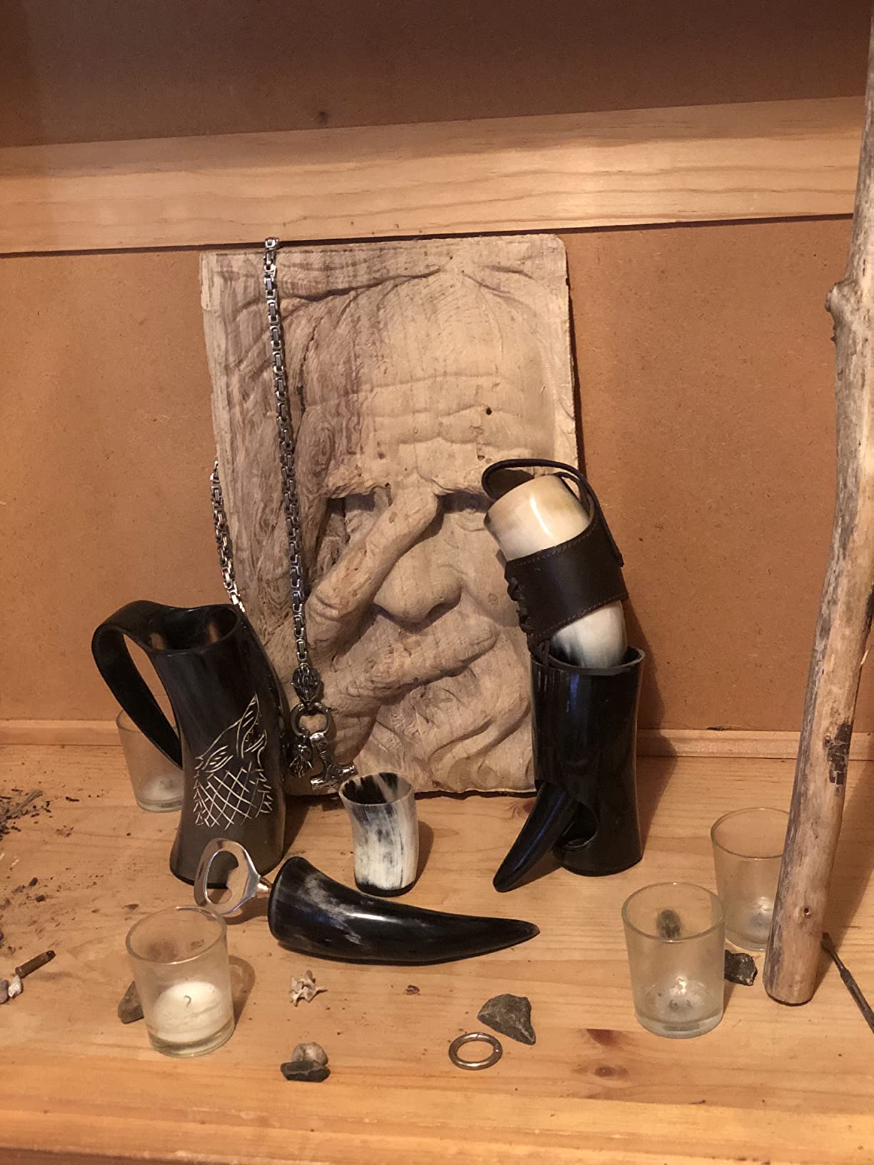 Viking Drinking Horn Mug Set (6 Pcs. Set) Tankard, Leather Strap, Bottle Opener, Shot Glass customer photo 1