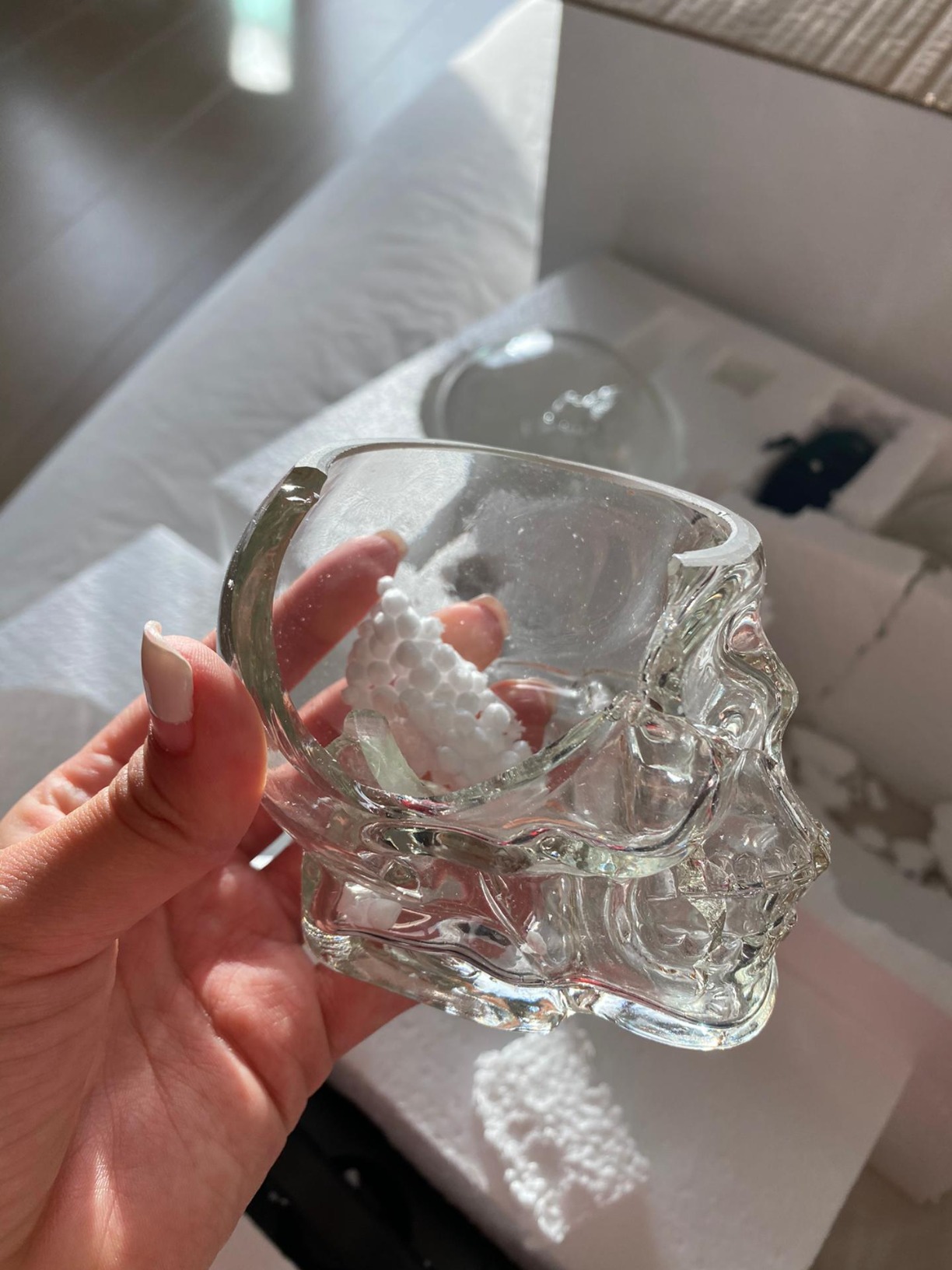 Skull Skeleton Wine & Whiskey Globe Decanter Set 850mL | Gothic Barware Gift Set with 4 Skull Head Shot Glasses 3oz & Skull Chillers on Wooden Base | Spooky Halloween Skeleton Drinkware customer photo 1