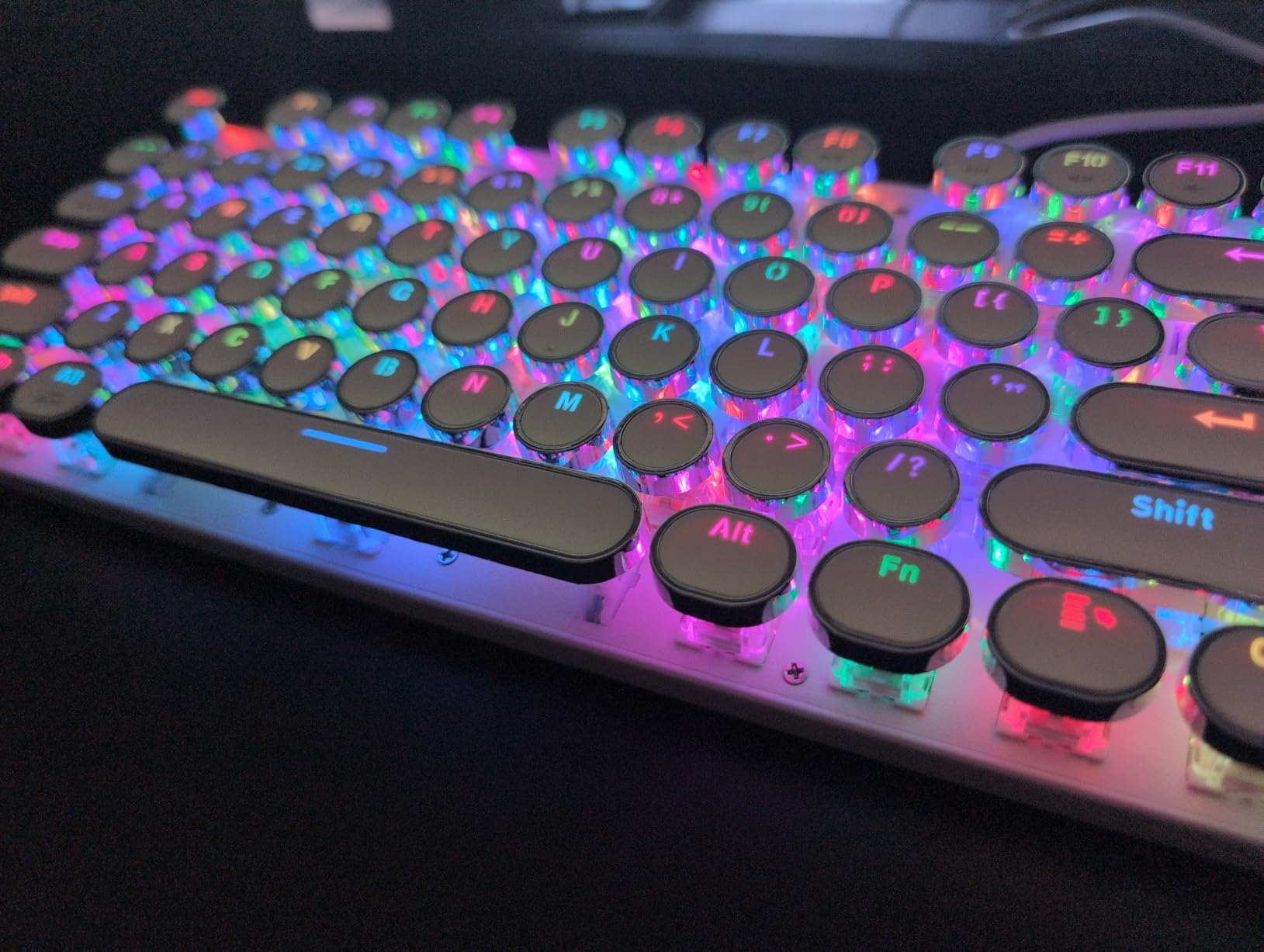 YSCP Typewriter Style Mechanical Gaming Keyboard RGB Backlit Wired with Blue Switch Retro Round Keycap 104 Keys Keyboard (R-White) customer photo 1