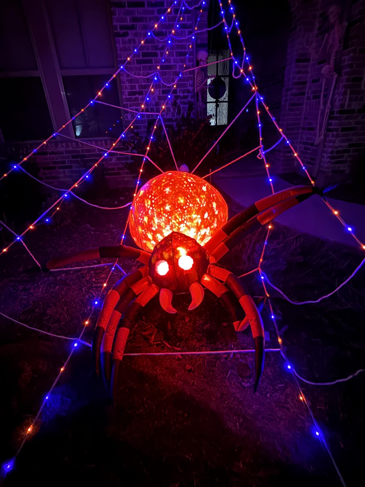 8 FT Halloween Inflatable Spider Outdoor Decorations for Yard, Giant Crawling Spider with LED Rotating Flame, Large Creepy Spider Props for Halloween Party Garden Lawn Patio Outside House Window Decor customer photo 1