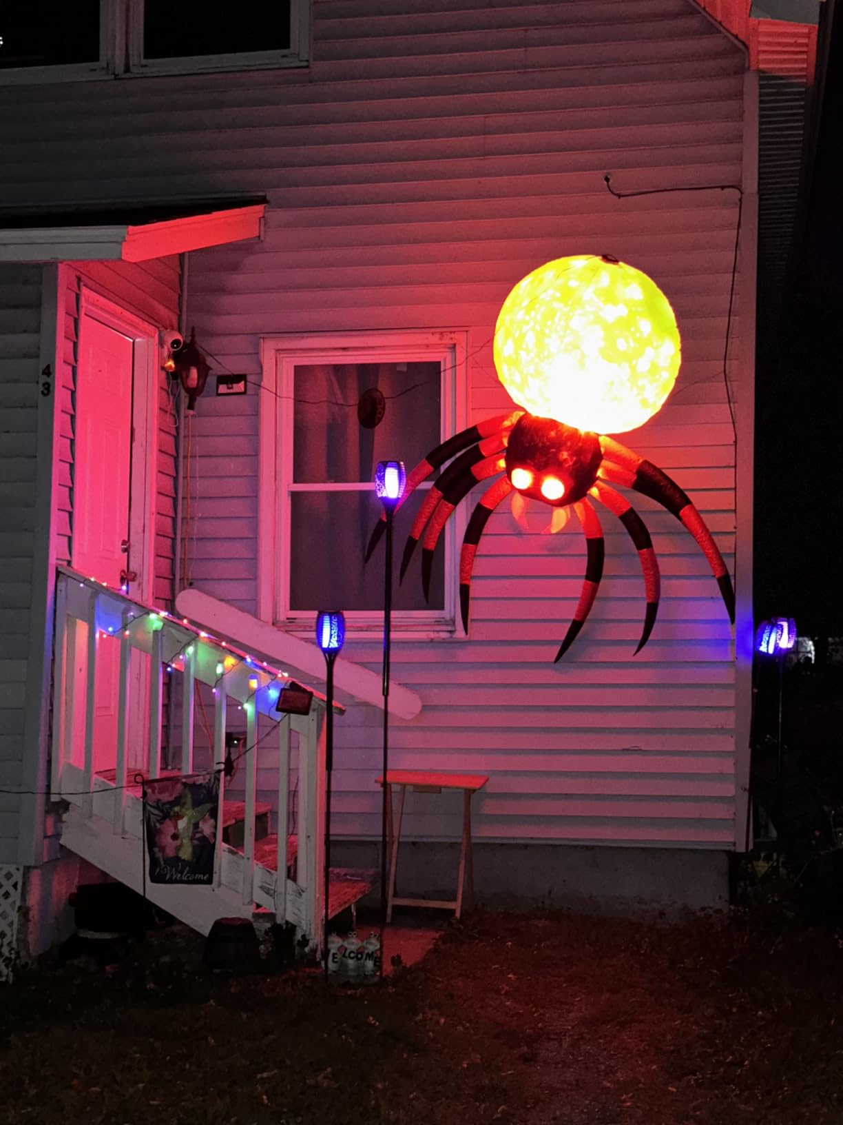 8 FT Halloween Inflatable Spider Outdoor Decorations for Yard, Giant Crawling Spider with LED Rotating Flame, Large Creepy Spider Props for Halloween Party Garden Lawn Patio Outside House Window Decor customer photo 2