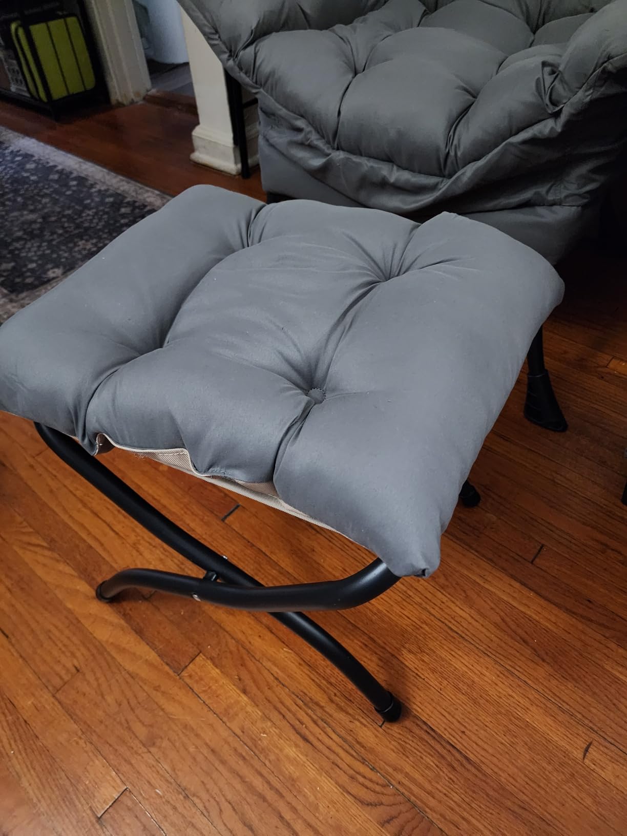 Welnow Lazy Chair with Ottoman, Modern Accent Chair with Armrests and a Side Pocket, Leisure Sofa Armchair, Reading Armchair with Footrest for Small Space, Dark Grey customer photo 2