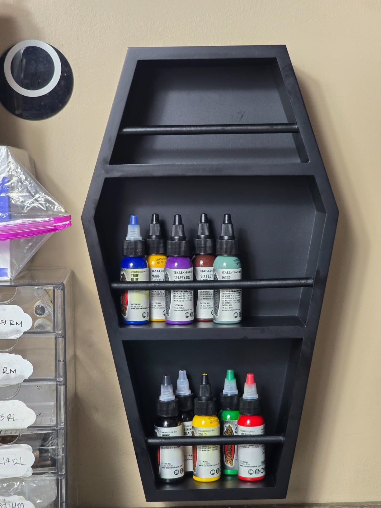 EpicGifts Goth Makeup Shelf - 3 Shelf Standing or Floating Wall Coffin, Makeup Brush Holder (Black) customer photo 1