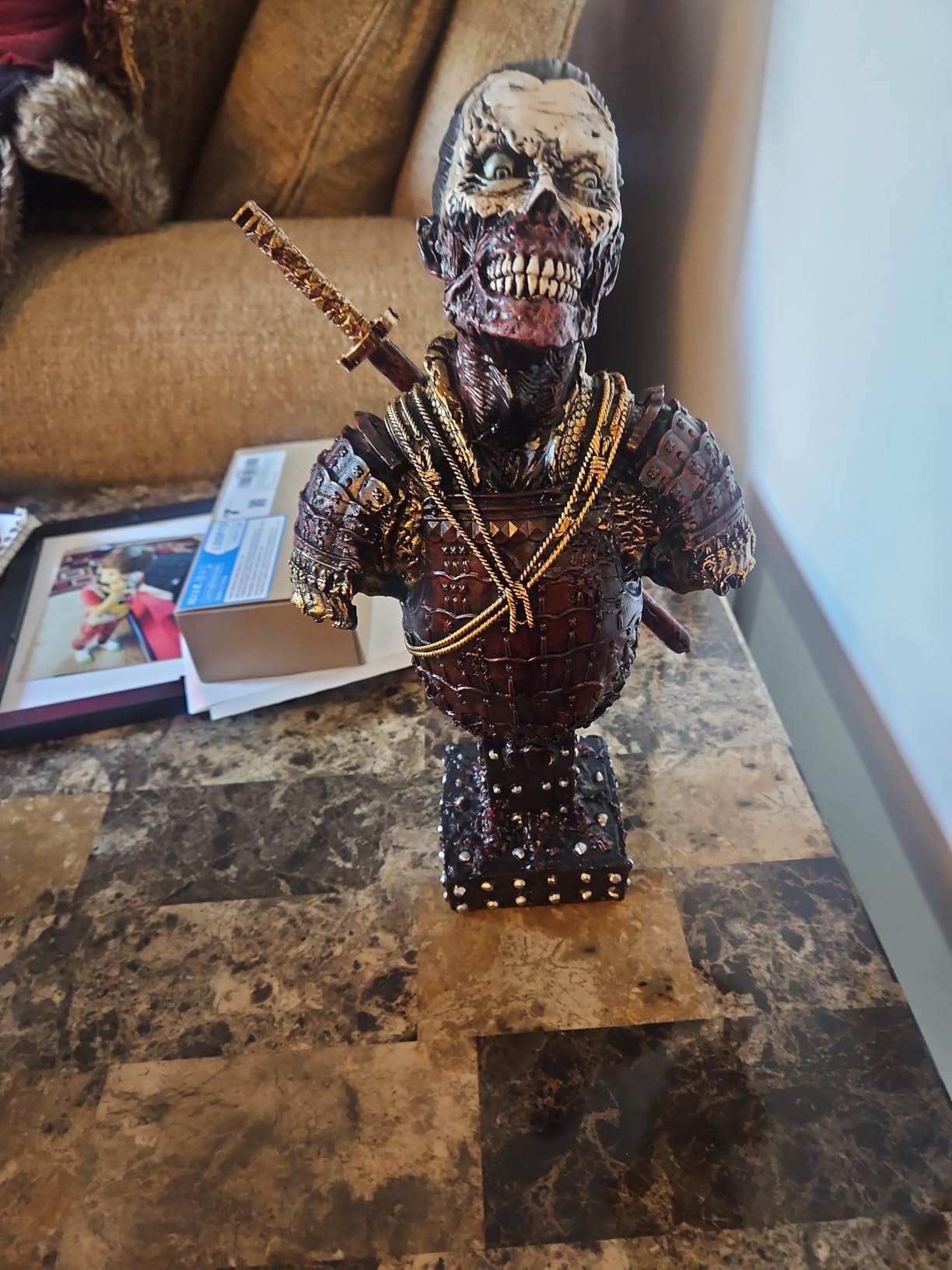 LOOYAR Undead Samurai Zombie Resin Bust Statue for Home Office Decor (Blue) | Realistic undead samurai bust Handcrafted Broken armor removable katana Non‑toxic For home office shelf display customer photo 1