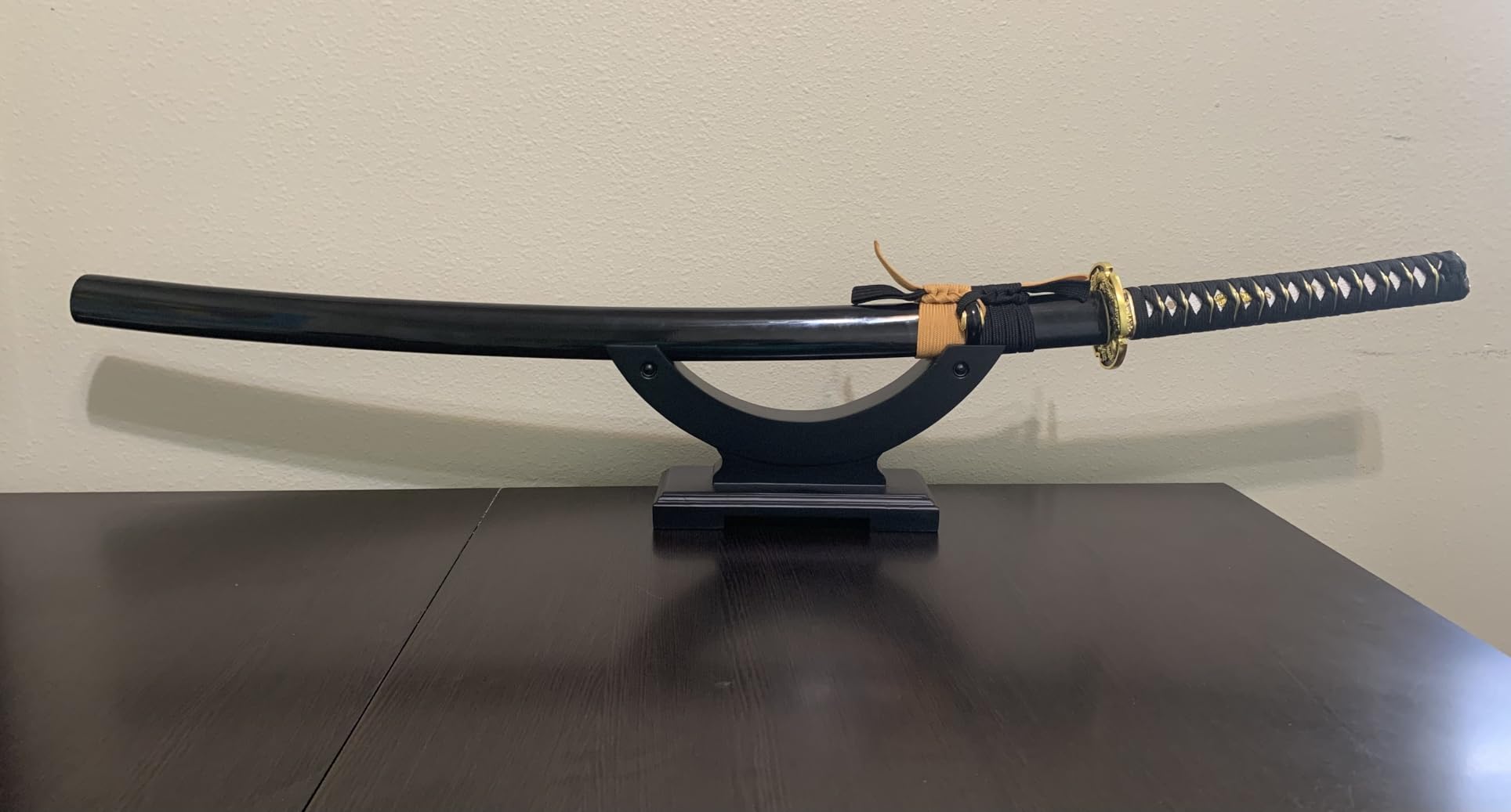 Solid Wood One-Layer Desktop Samurai Sword Hanger Display Holder, for Katana, Wakizashi, Tanto Sword Weapon Rack customer photo 1