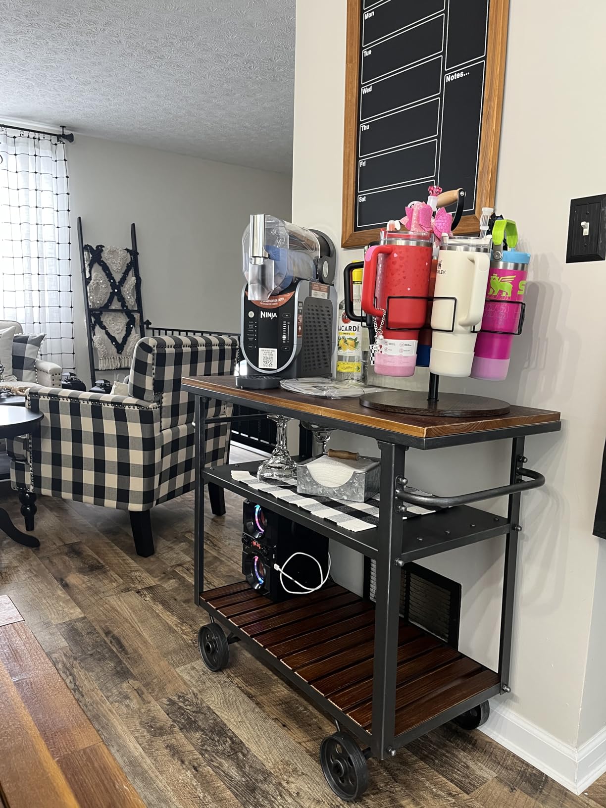 Vintage Rolling Bar Cart on Wheels Industrial Mobile Serving Cart Metal and Wood Design for Kitchen Bar Office Coffee House 36.2 Lx15.75 Wx30.5 H 3 Tier with 2 Side Handle customer photo 1