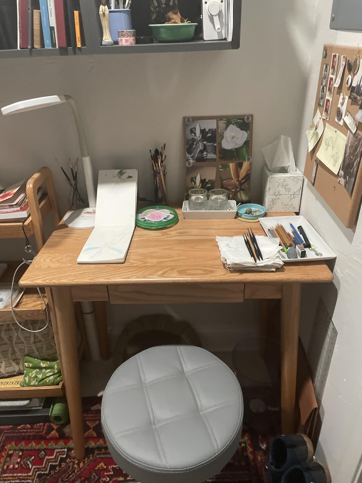 100% Solid Oak Wood Home Office Desk, Writing Computer Desk with Drawer for Home Office Sturdy Writing Workstation 39