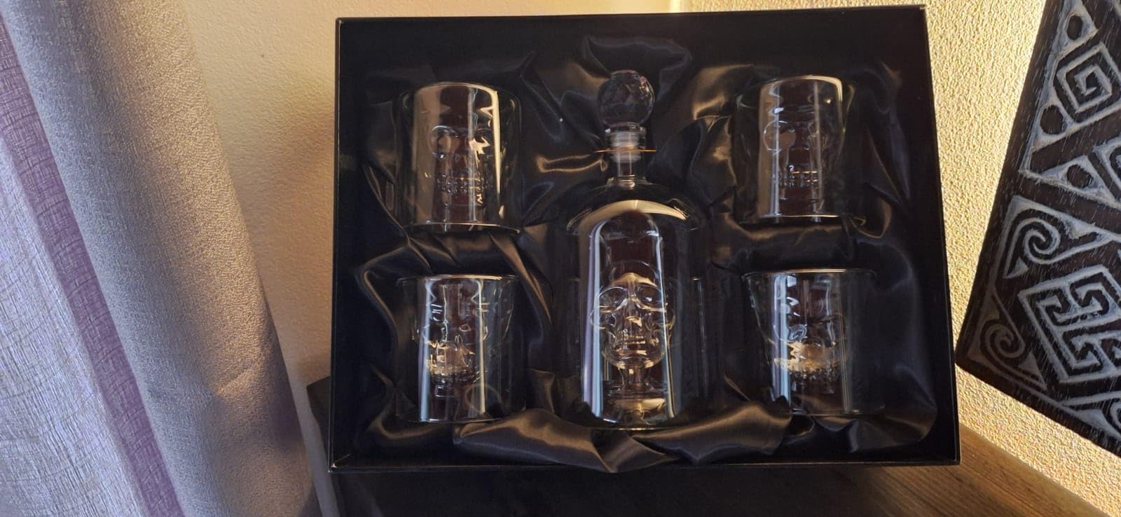 Skullers Skull Whiskey Decanter Set - 37oz Lead-Free Glass Bottle + 4 Shot Glasses - Gothic Bar Gift for Men - Unique Tequila, Rum, or Vodka Liquor Set for Halloween, Birthdays & Collectors customer photo 2