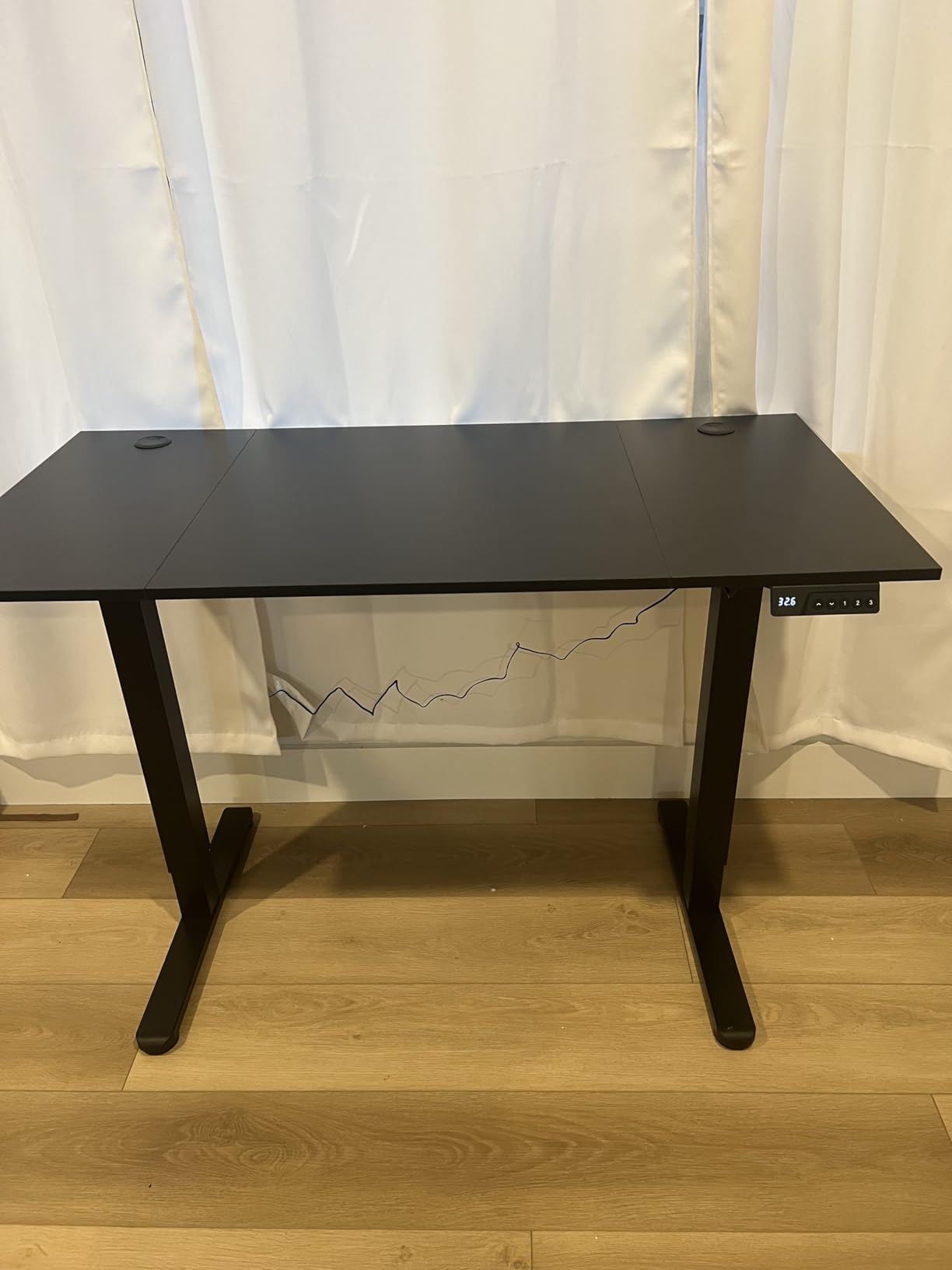 Claiks Electric Standing Desk, Adjustable Height Stand up Desk, 24x48 Inches Sit Stand Home Office Desk with Splice Board, Black Frame/Rustic Brown Top customer photo 1