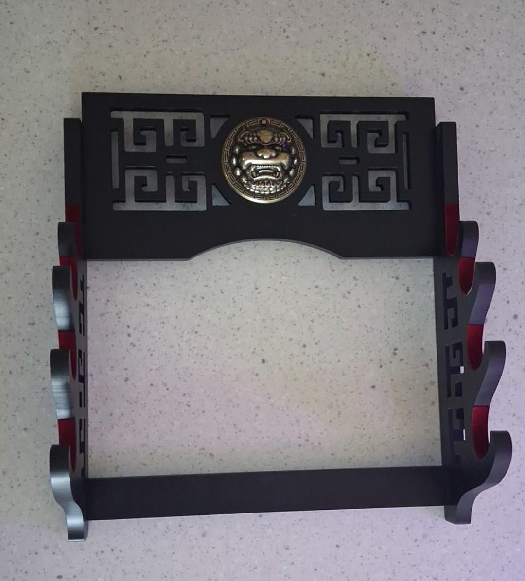LoGest Wall Mount Sword Holder - 4 Tier Options Available - Crafted Using Wood Katana Holder - Furnished in Black With a Gold Lion's Head - Desirable Sword Display Gift Option - Sword Holder Wall (1-Tier) customer photo 1