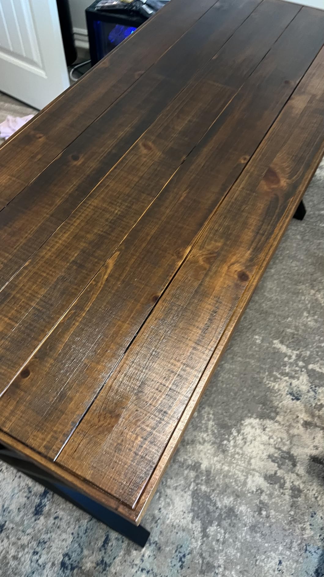 Solid Wood Computer Desk, Modern Real Wood Home Office Desk, Long Rustic Farmhouse Natural Wood Writing Desk, Executive Workstation PC Desk Table for Living Room Bedroom, Brown, 55 inch customer photo 2