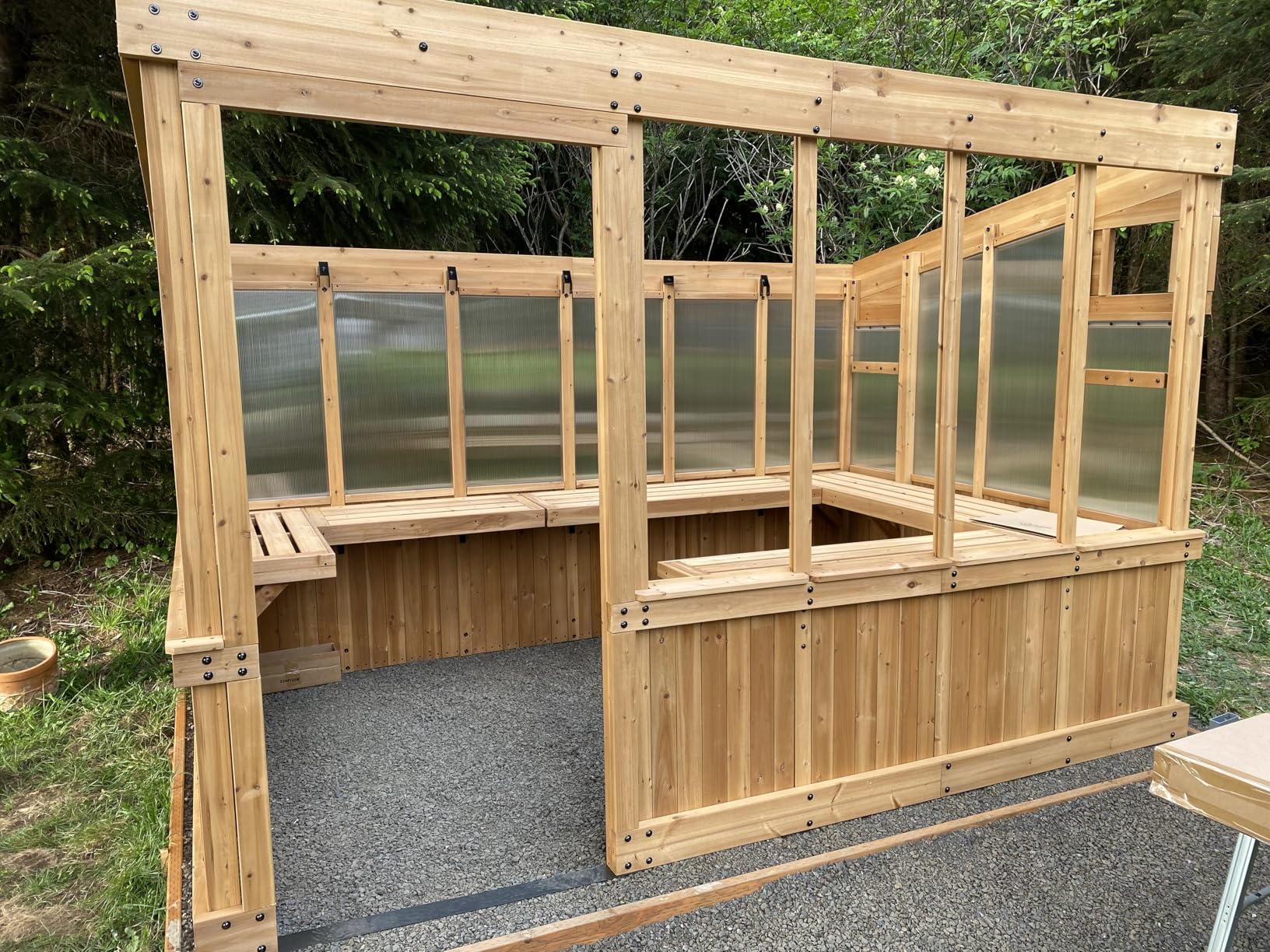 Backyard Discovery Willow 9' x 6' Cedar Wood and Polycarbonate Walk-in Greenhouse Kit with Exhaust Fan, Windows, Hose Hook-Ups, PowerPort, Staging Shelves for Year-Round Outdoor Gardening customer photo 2