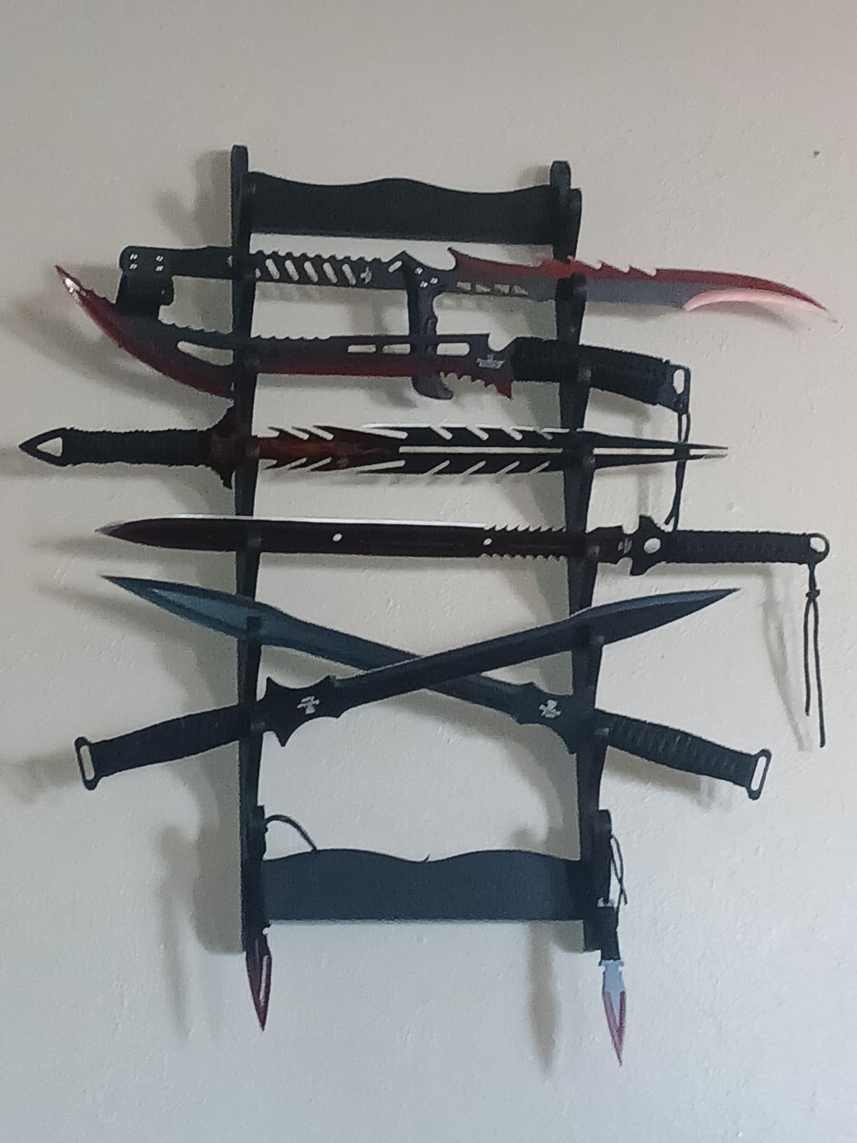 Sword Rack Wall Mount Holder, 8-Tier Wooden Stand | Display Hanger for Katana, Wakizashi Compatible, Flute Storage, Fishing Rod Storage customer photo 2