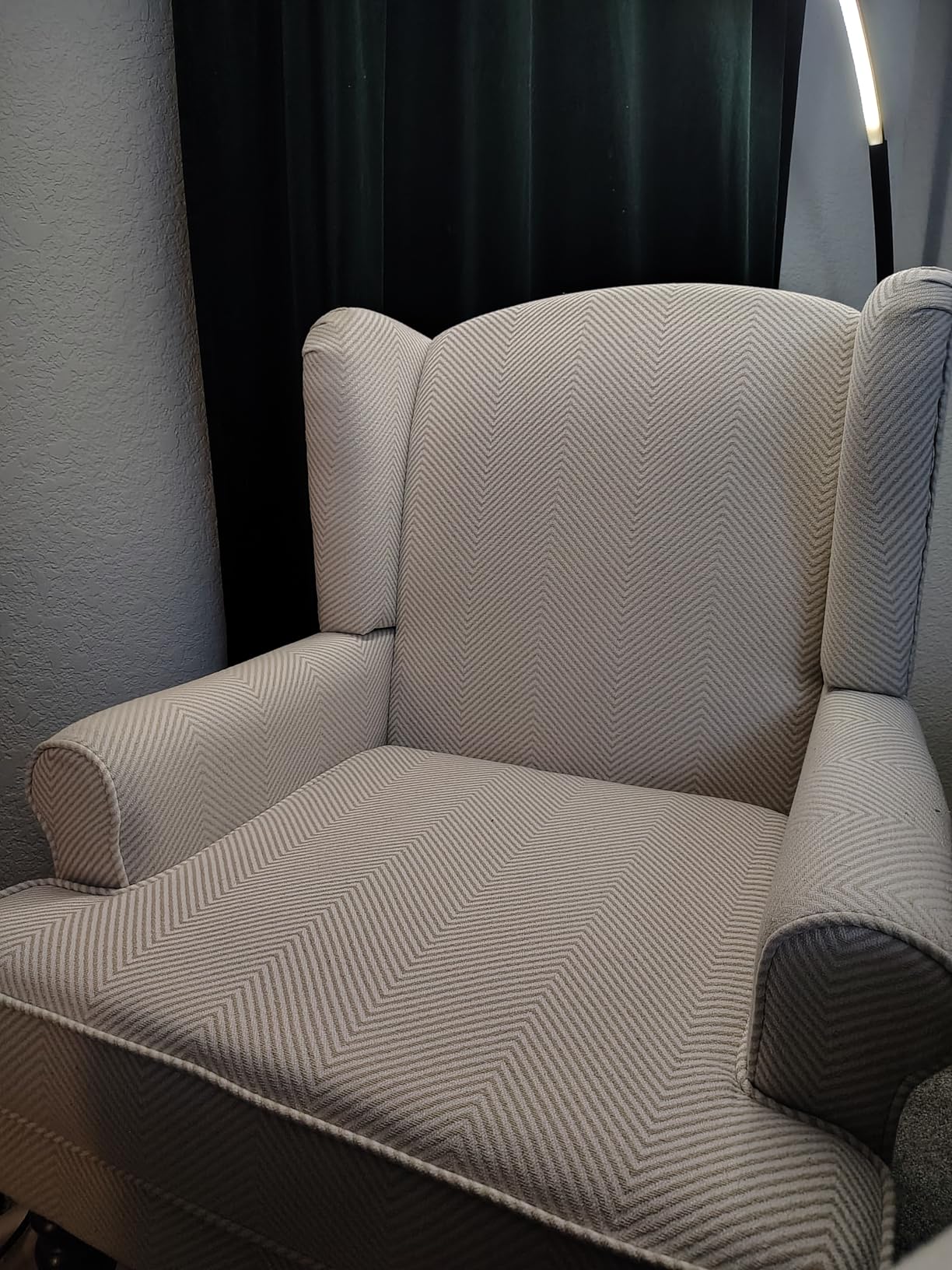 HUIMO Printed Wingback Accent Chair, Linen Upholstered High Back Armchair, Comfy Reading Chair for Living Room Bedroom Study, 300lbs Weight Capacity (1, Tan with Lines) customer photo 1