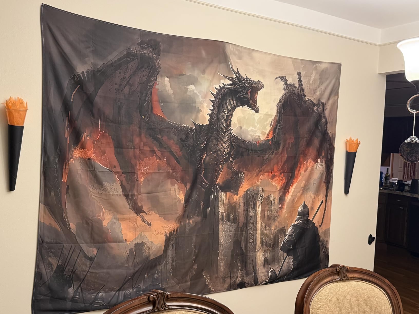 VEIGIKE Cool Medieval Dragon Tapestry, Fantasy Animal Red Dragon Tapestry Wall Hanging for Men Boys Bedroom, Gothic Tapestries Poster Blanket College Dorm Home Decor 60X40 Inches customer photo 1