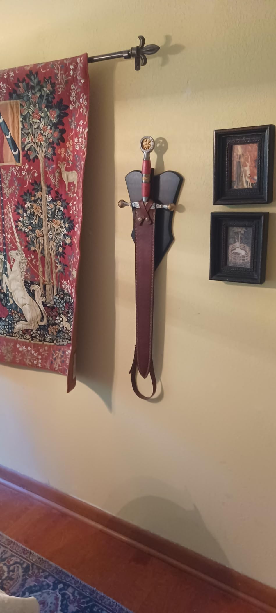 Sword Plaque Wall Mount Vertical Display Holder Adjustable Stand for Bow Medieval Dagger Axe (Medium Brown) customer photo 1