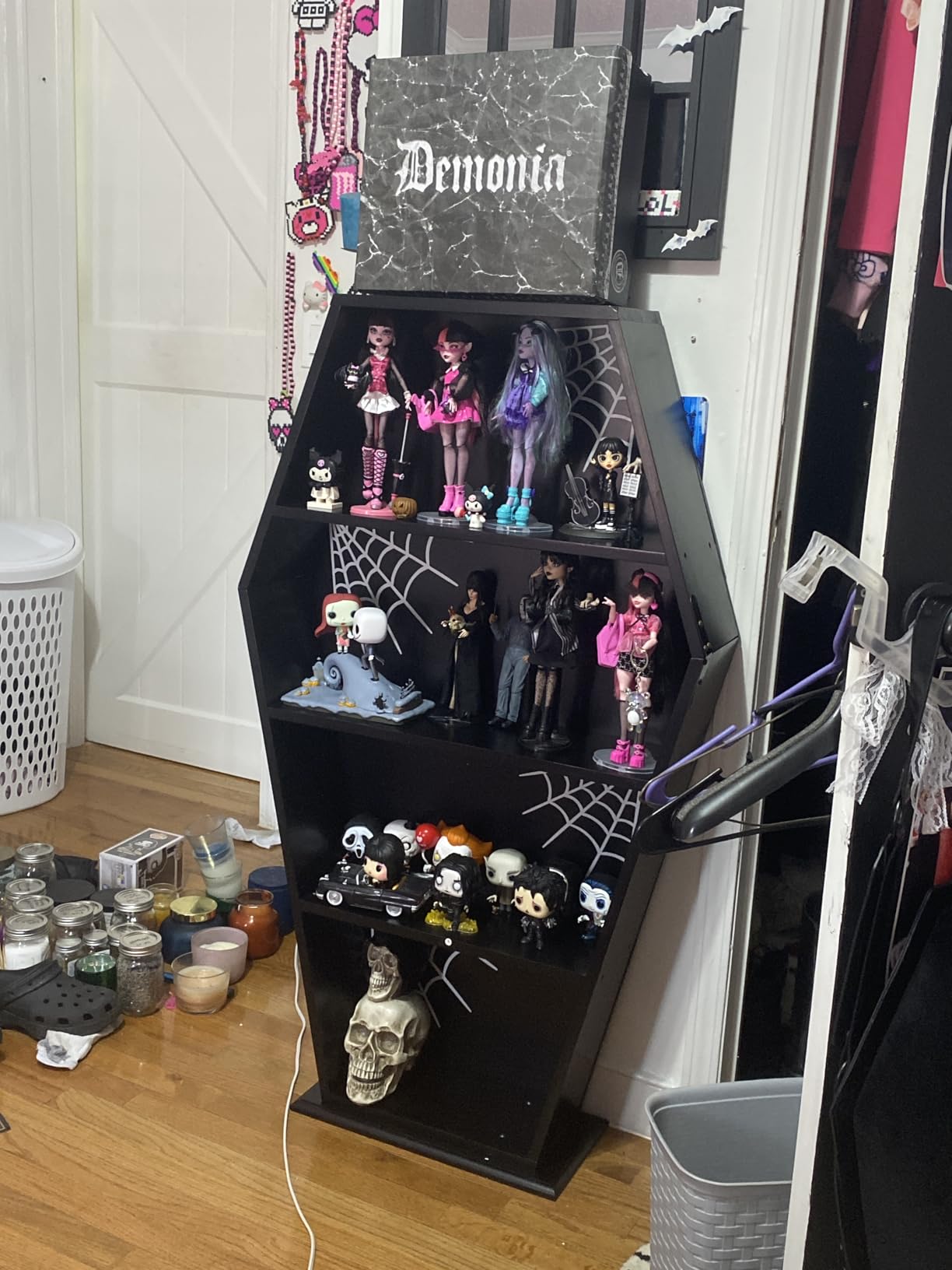 Goth Coffin Bookshelf with Spider Web, 24 inches Tall Wooden Coffin Shelf Stand Gothic Decor, Crystal Shelf for Display, Black Spooky Curio Shelf customer photo 2
