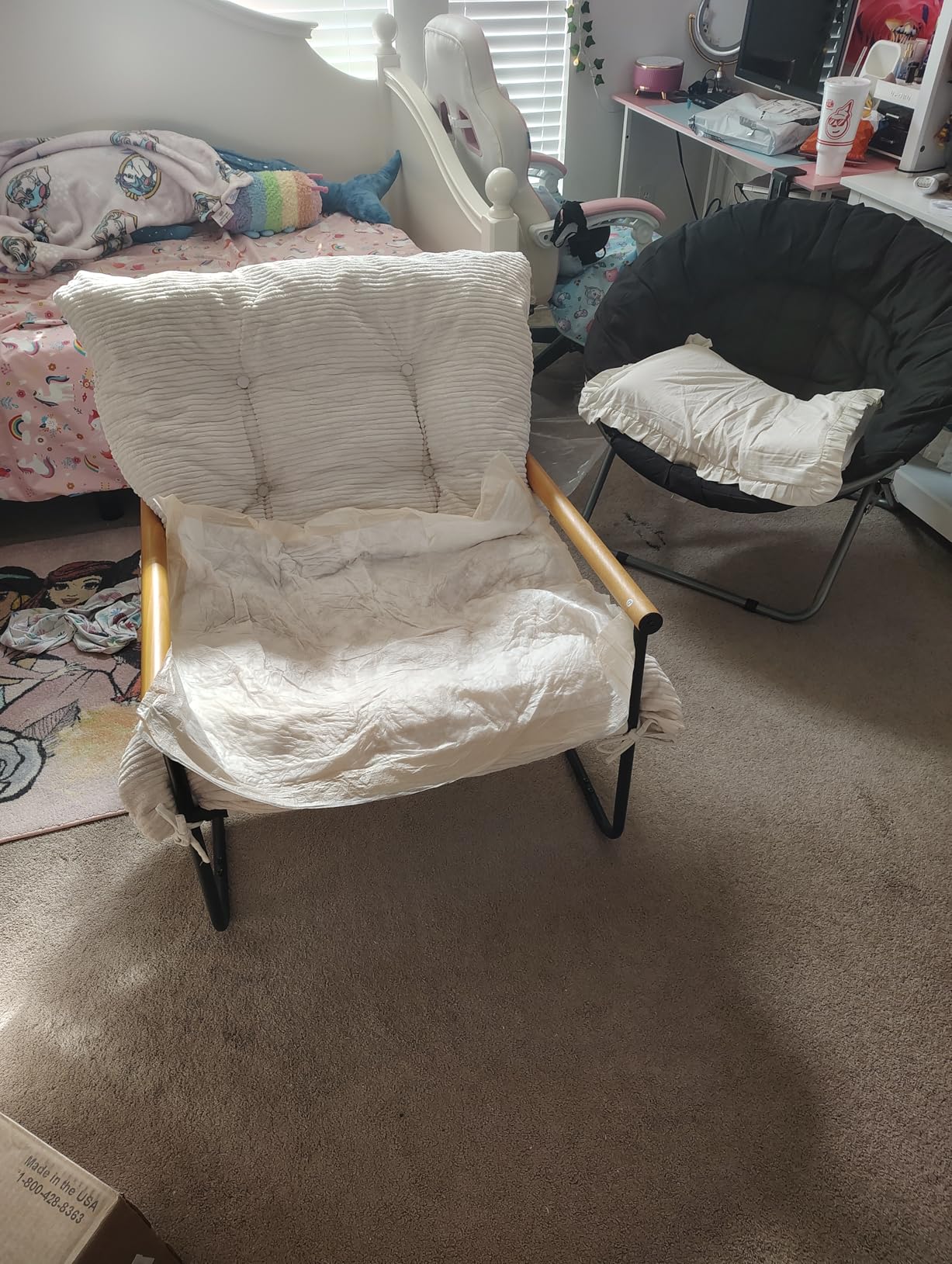 MAXYOYO Modern Accent Chair, Comfy Living Room Chair with Metal Frame Wooden Armrest, Upholstered Armchair with Soft Cushion for Bedroom Balcony Lounge Reading Room, Beige customer photo 1