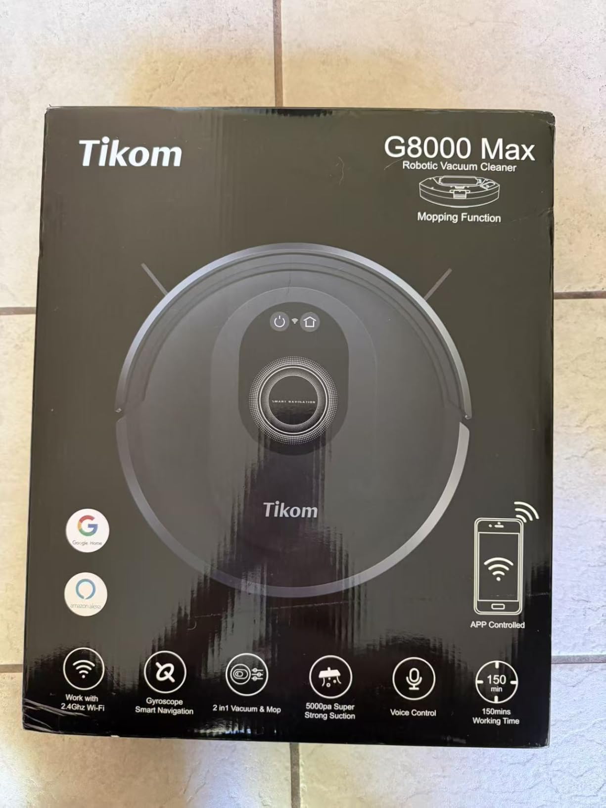 Tikom Robot Vacuum and Mop Combo, 5000Pa Robotic Vacuum Cleaner, 150 Min Max, App & Remote Control, Ideal for Hard Floor, Carpet, Pet Hair, Self-Charge(G8000 Max) customer photo 1