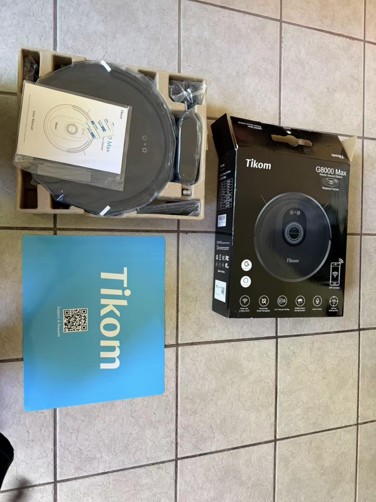 Tikom Robot Vacuum and Mop Combo, 5000Pa Robotic Vacuum Cleaner, 150 Min Max, App & Remote Control, Ideal for Hard Floor, Carpet, Pet Hair, Self-Charge(G8000 Max) customer photo 2