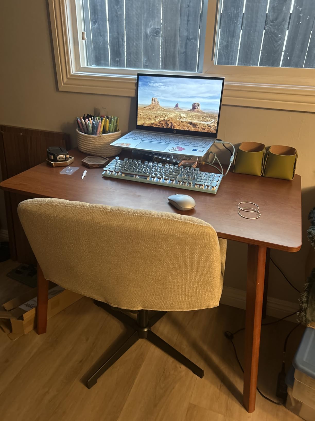 IOTXY Simple Wooden Writing Desk - Modern Minimalist Style PC Laptop Computer Workbench with Solid Wood Legs, 55