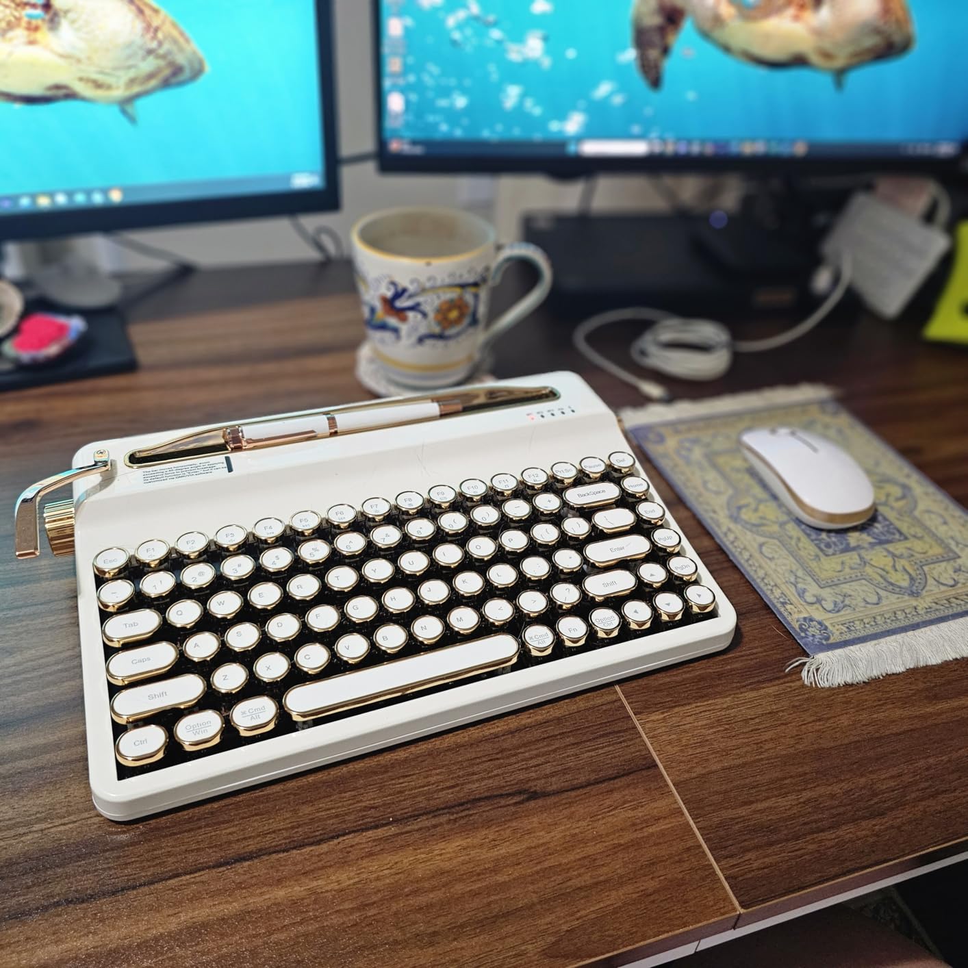 YUNZII QL75 Retro Typewriter Hot Swap RGB Keyboard (Wood, Cocoa V2) | With Built-in Stand, Punk Round Keycaps, QMK/VIA Programmable, RGB for Multi-Device Keyboard with 2.4GHz/Type-C/BT5.0 customer photo 1