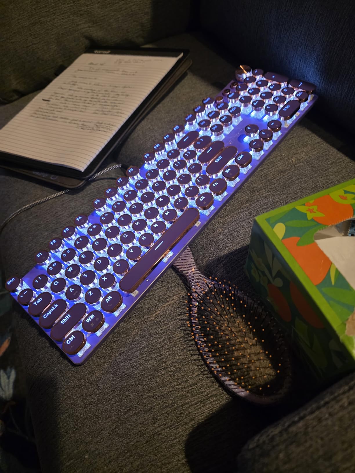 Typewriter Style Mechanical Gaming Keyboard White LED Backlit | 104-Key NKRO White Switches Retro Round Keycaps Gold Rings Volume Knob Metal Panel Wired USB-C Detachable Cable, Black customer photo 1