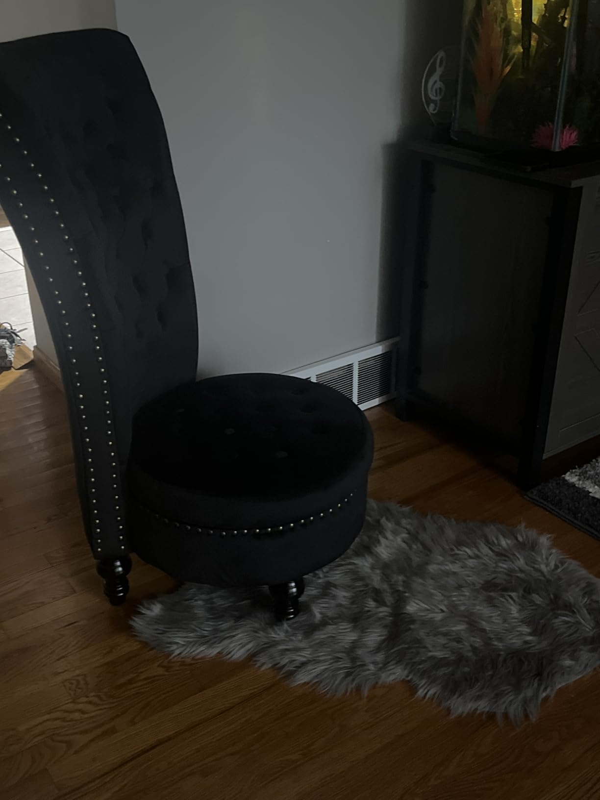 High Back Throne Royal Chair, Velvet Armless Accent Chair with Storage, Nailhead Trim, Solid Rubberwood Legs for Living Room Bedroom, Black customer photo 2