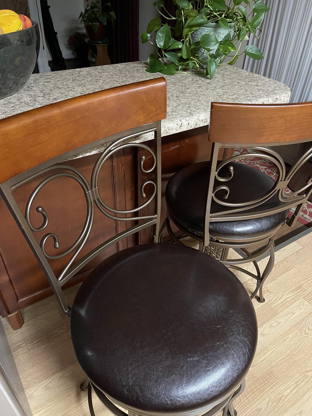 Powell Big and Tall Back Scroll Stool, Counter Height, Dark Bronze/Brown customer photo 2