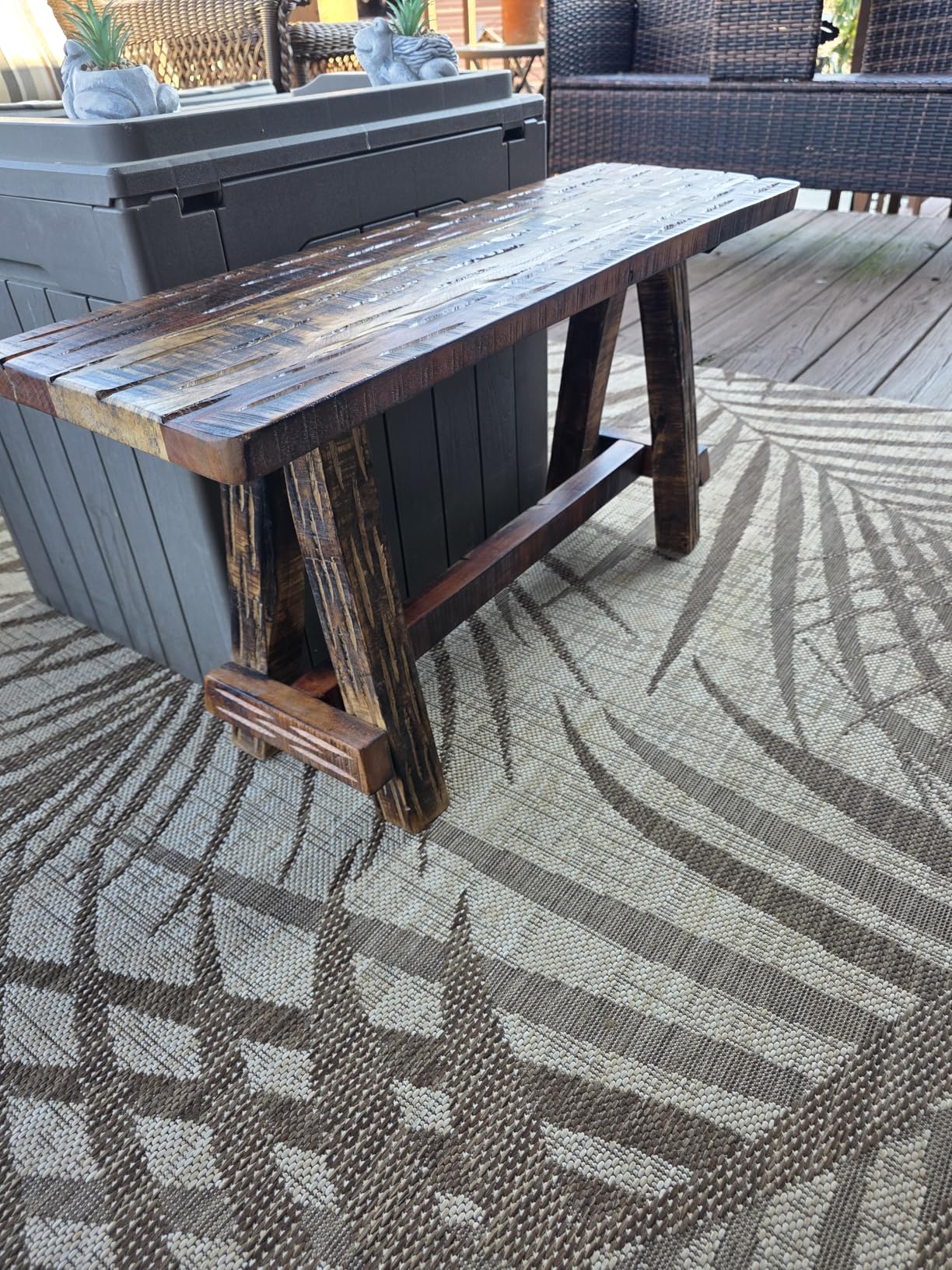 The Urban Port Wooden Garden Patio Bench, Cappuccino Brown | Retro Etching, Wood Outdoor Furniture, For Yard, Entryway, Deck & Indoor Spaces customer photo 1