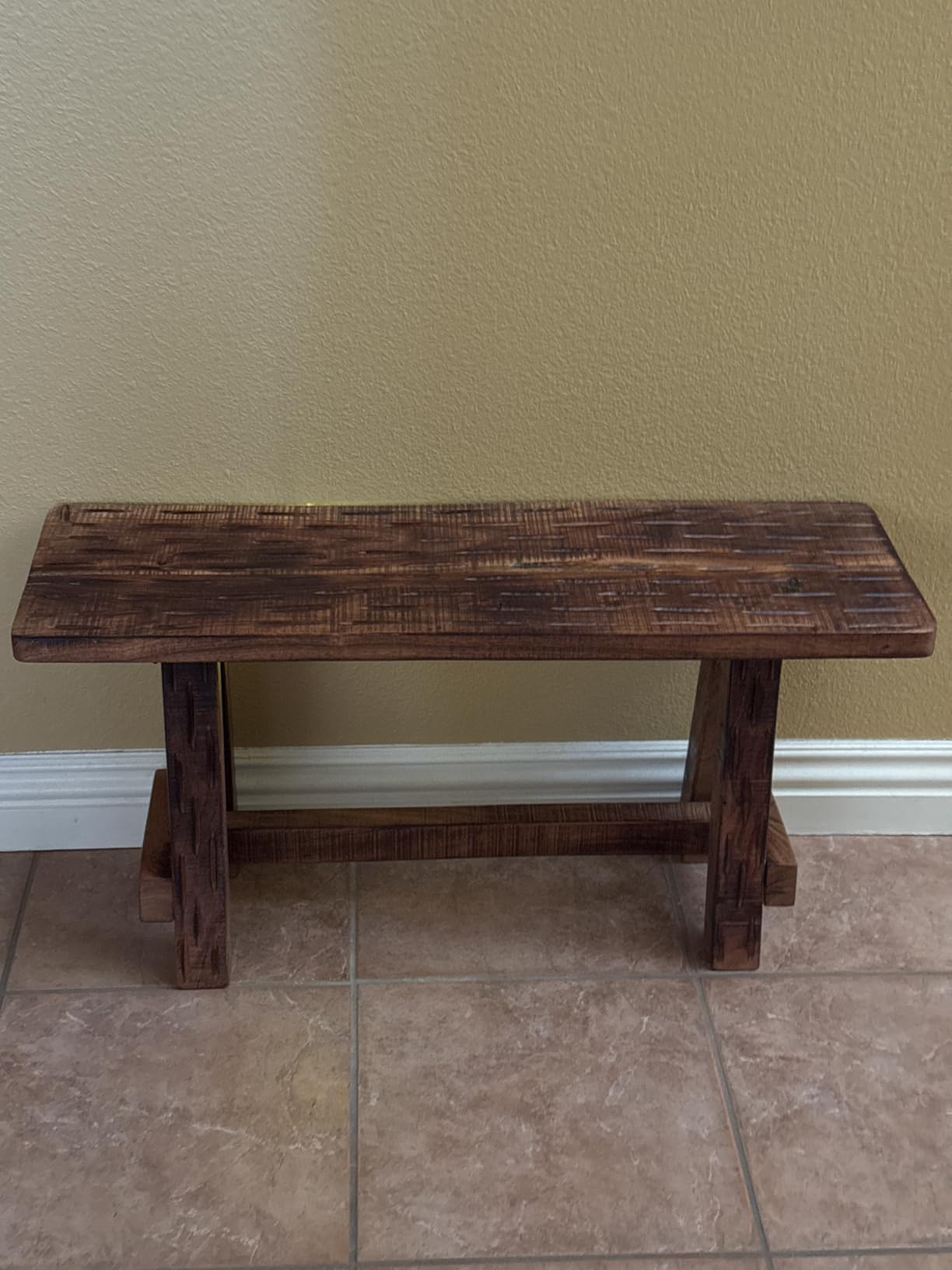 The Urban Port Wooden Garden Patio Bench, Cappuccino Brown | Retro Etching, Wood Outdoor Furniture, For Yard, Entryway, Deck & Indoor Spaces customer photo 2