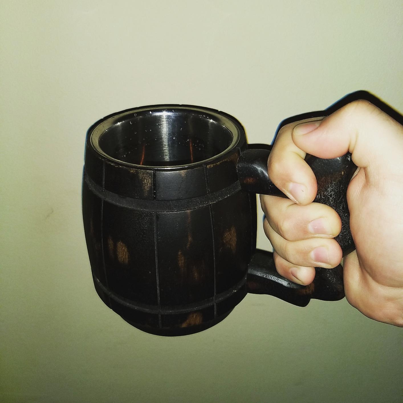 GoCraft Handmade Wooden Beer Mug with 18oz Stainless Steel Liner - Rustic Barrel Tankard for Men - Vintage Burnt Wood Beer Stein - Classic Pub Mug customer photo 1