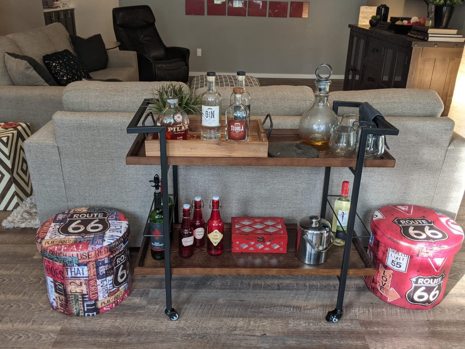 Christopher Knight Home Gerard Industrial Wooden Bar Cart, Dark Walnut Finish / Black customer photo 2