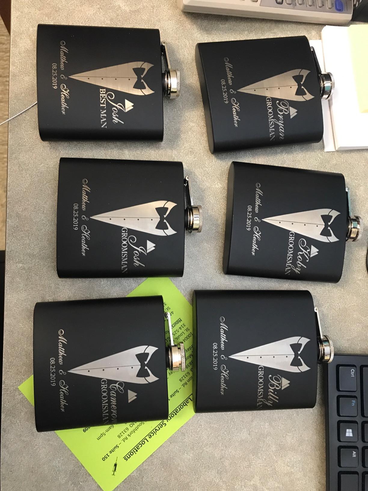 Set of 3, Groomsmen Gifts for Wedding - Personalized Groomsmen Flasks w/Optional Gift Box, Bachelor Party Team, 6 oz. Custom Engraved Hip Flasks for Best Man and Groomsman Proposal customer photo 1