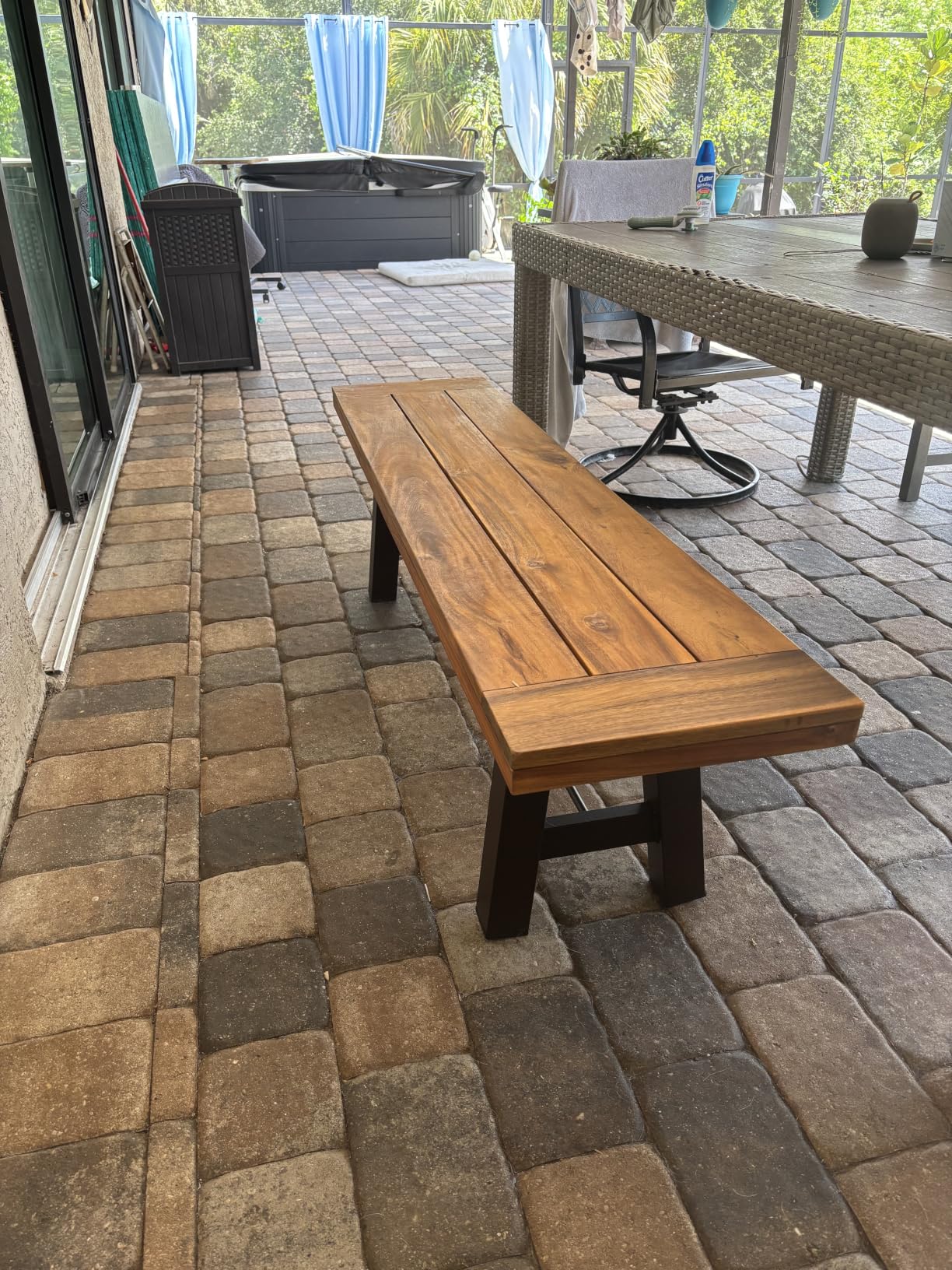 Christopher Knight Home Catriona Outdoor Acacia Wood Bench with Metal Accents, Teak Finish / Rustic Metal 14.50 x 63 x 17.75 inches customer photo 1