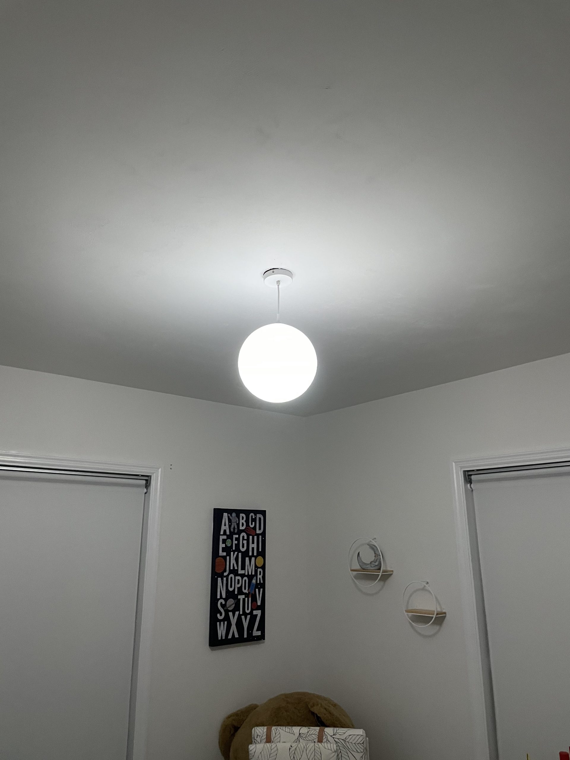 MQ 10 inch Moon Pendant Lamp with Remote Control, 3000K-6500K Brightness Adjustable, 3D Printing Ceiling Light for Home, Office, Bars and Cafe, 12W E26 LED Bulb Included customer photo 1