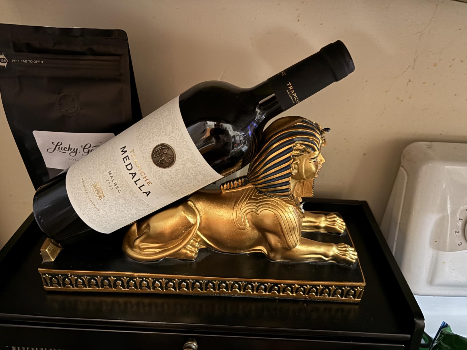 Fantes Wine Rack Holder Ancient Egyptian Deity Wine Bottle Stand Rack Premium Resin Material Novelty Gift for Kitchen Home Room Decoration (Resin - Sphinx) customer photo 1