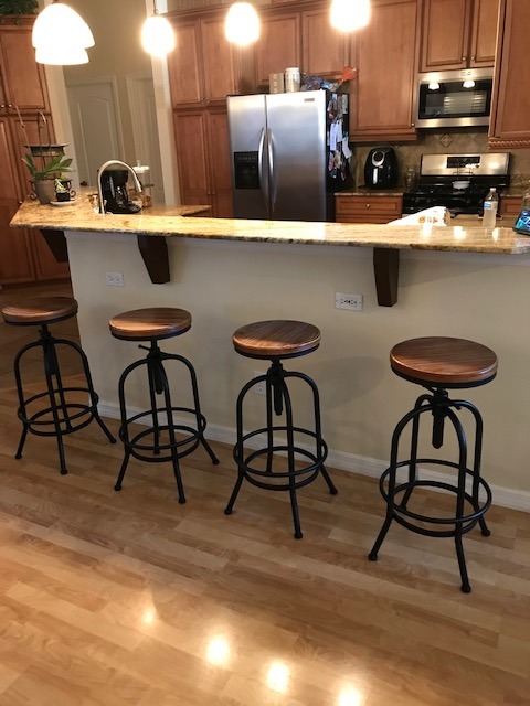 32 inch Vintage Industrial Bar Stool - Metal Wood Swivel Bar Stool - Retro Bar Height Stool - Counter Height Adjustable Kitchen Stools - Set of 2 - Extra Tall Pub Height 26-32 Inch, Fully Welded (Black) customer photo 2