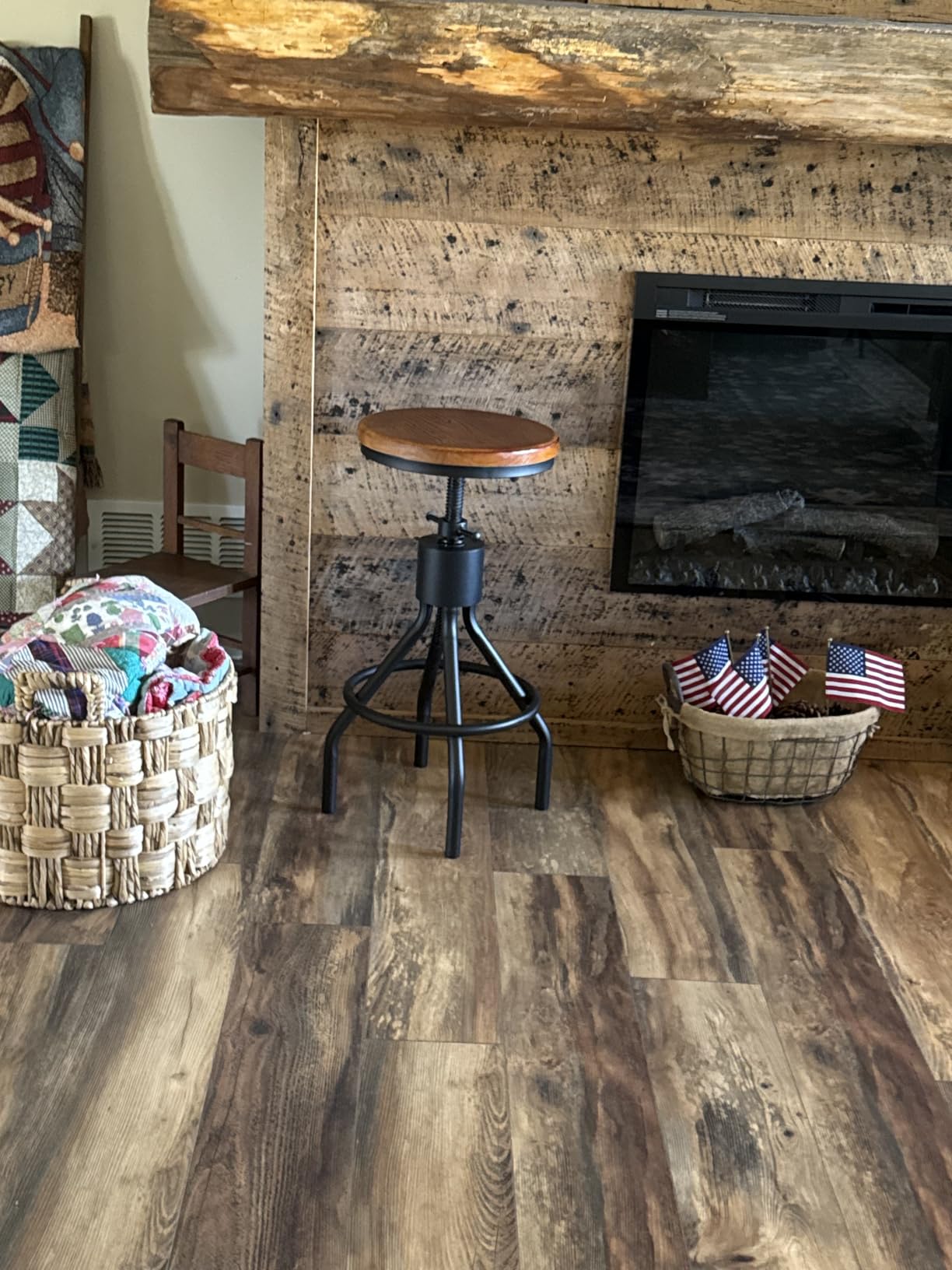 Set of 2 Industrial Bar Stool-Vintage Adjustable Round Wood Metal Swivel Bar Stool-Cast Iron-23-30 Inch Tall Counter Bar Height Farmhouse Kitchen Stools customer photo 2
