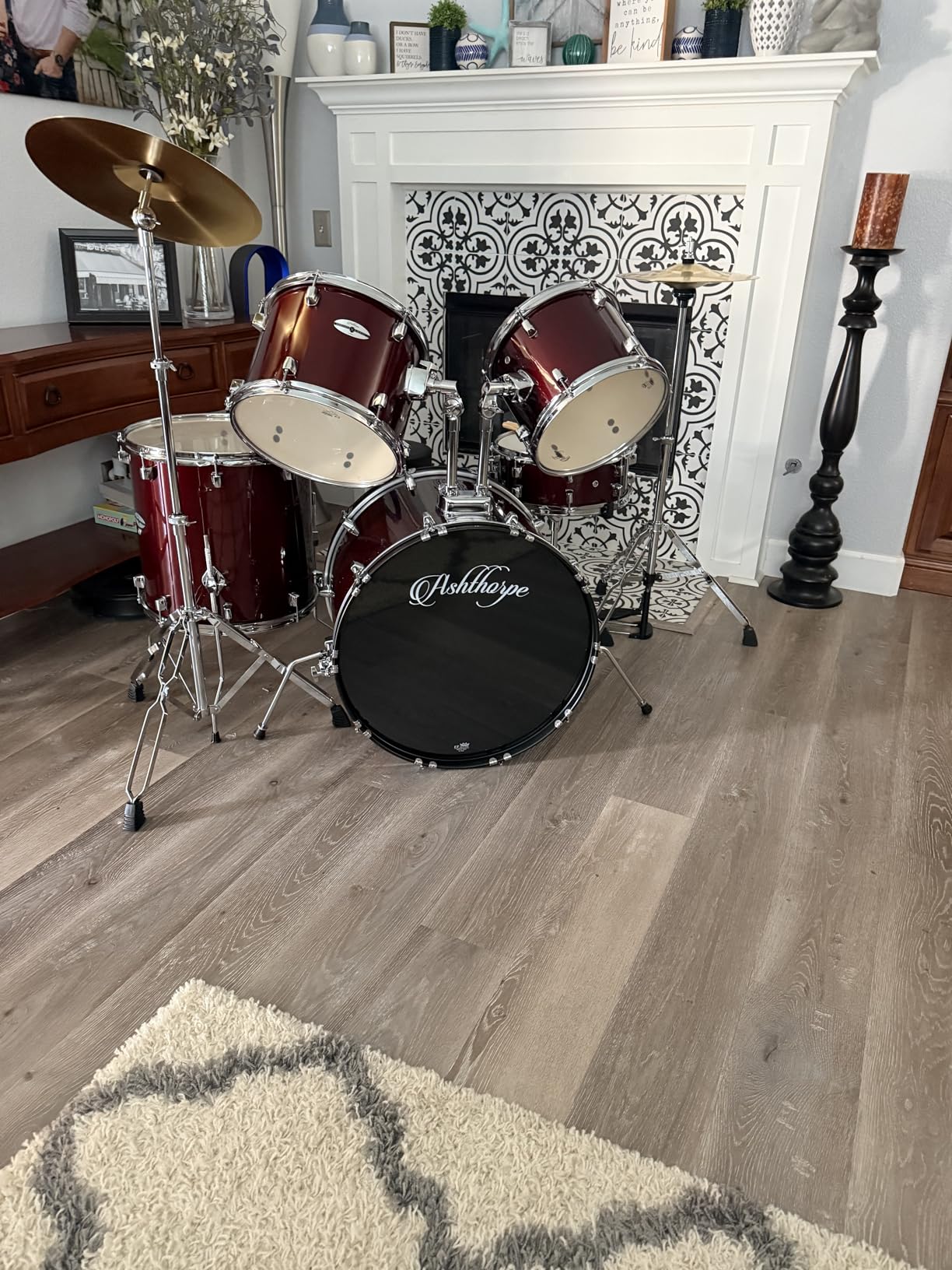 Ashthorpe 5-Piece Full Size Adult Drum Set with Remo Heads & Premium Brass Cymbals - Complete Professional Percussion Kit with Chrome Hardware - Red customer photo 1