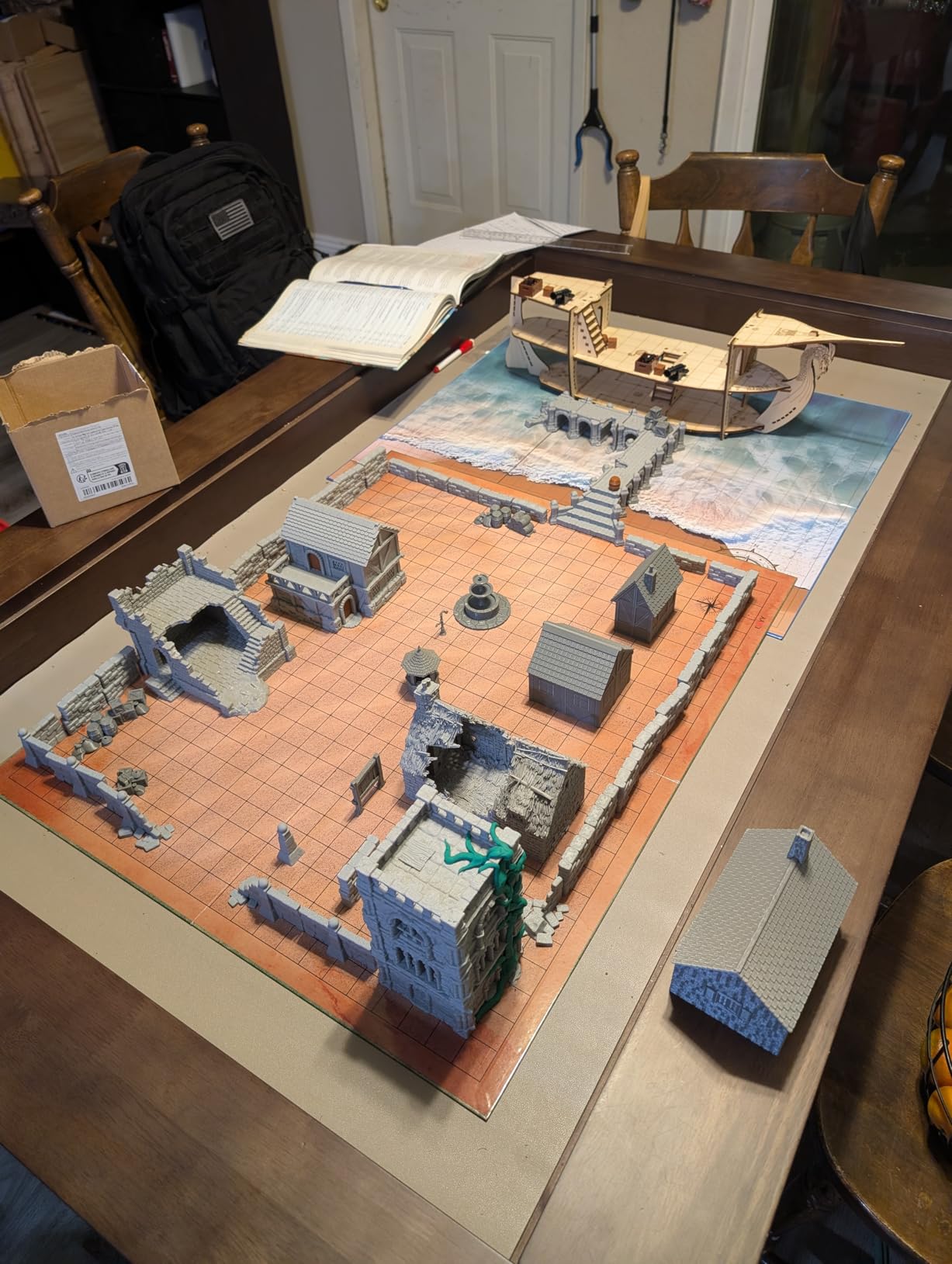 CZYY DND Ship Miniature, 3-Level Wooden Naval Battle Terrain Map | Build Boarding, Pirate & Sea-Monster Encounters, Approx. 23.4 in Long, 1 in Grid, For D&D, Pathfinder & Tabletop RPG customer photo 1