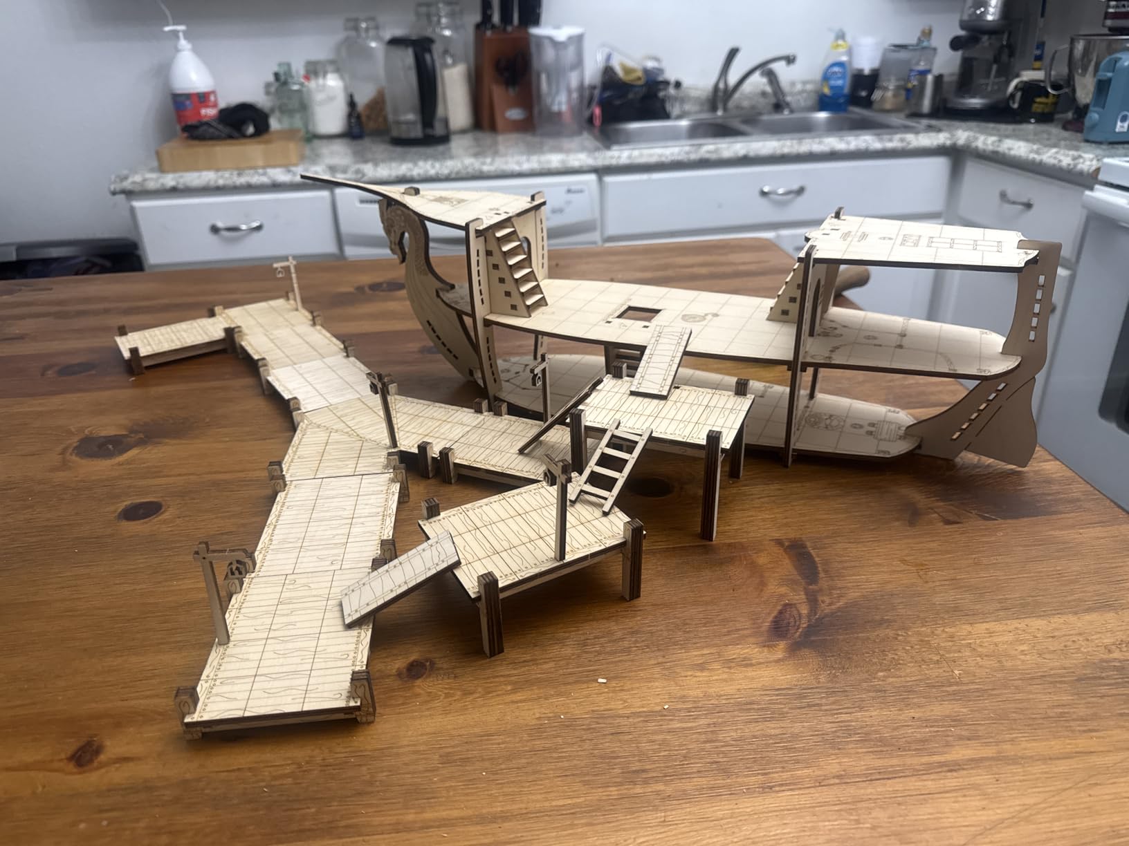 CZYY DND Ship Miniature, 3-Level Wooden Naval Battle Terrain Map | Build Boarding, Pirate & Sea-Monster Encounters, Approx. 23.4 in Long, 1 in Grid, For D&D, Pathfinder & Tabletop RPG customer photo 2